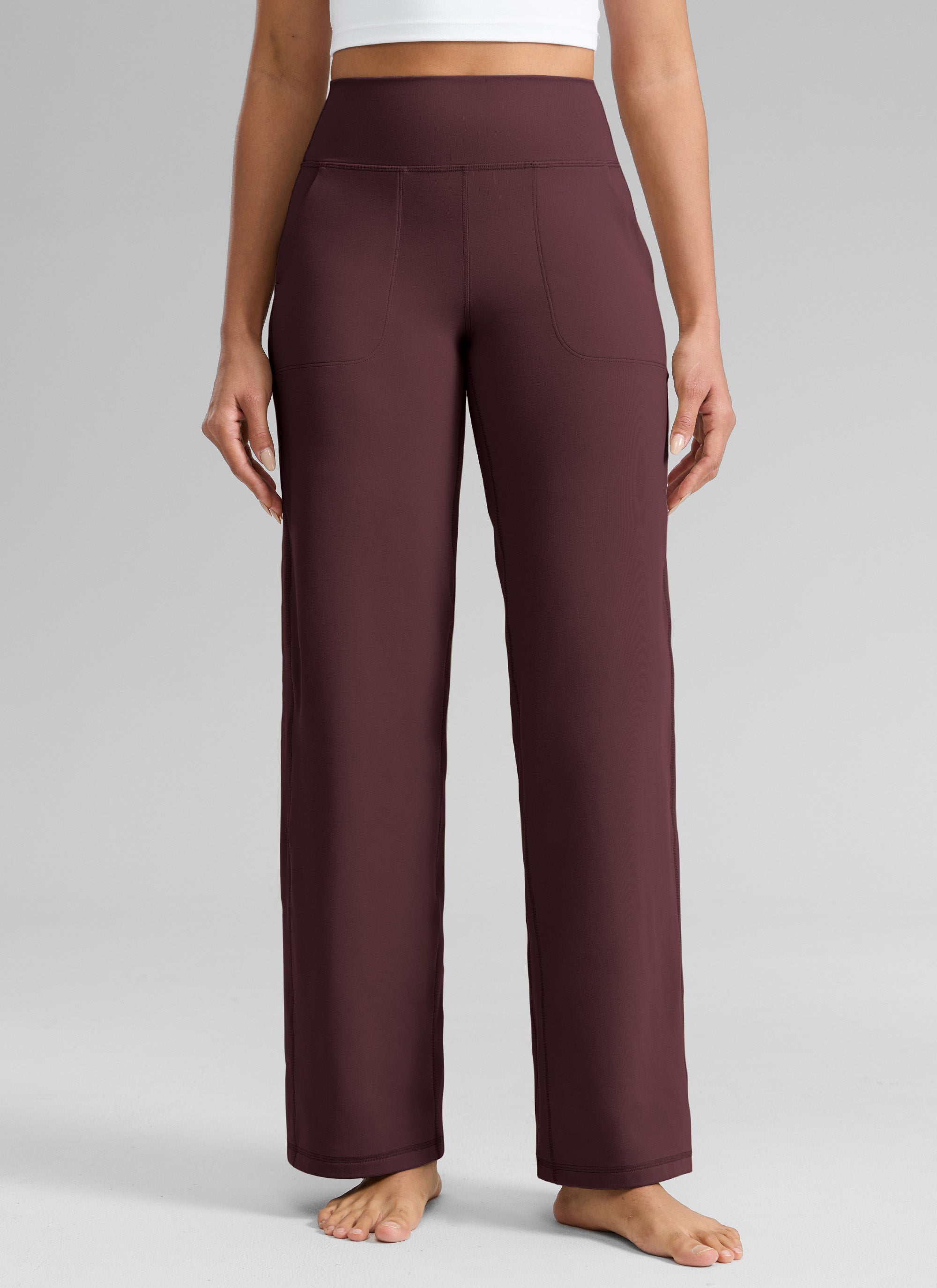 CRZ YOGA Women's Butterlift High Waisted Wide Leg Pants with Pockets Ripe Plum @model_info:Dany