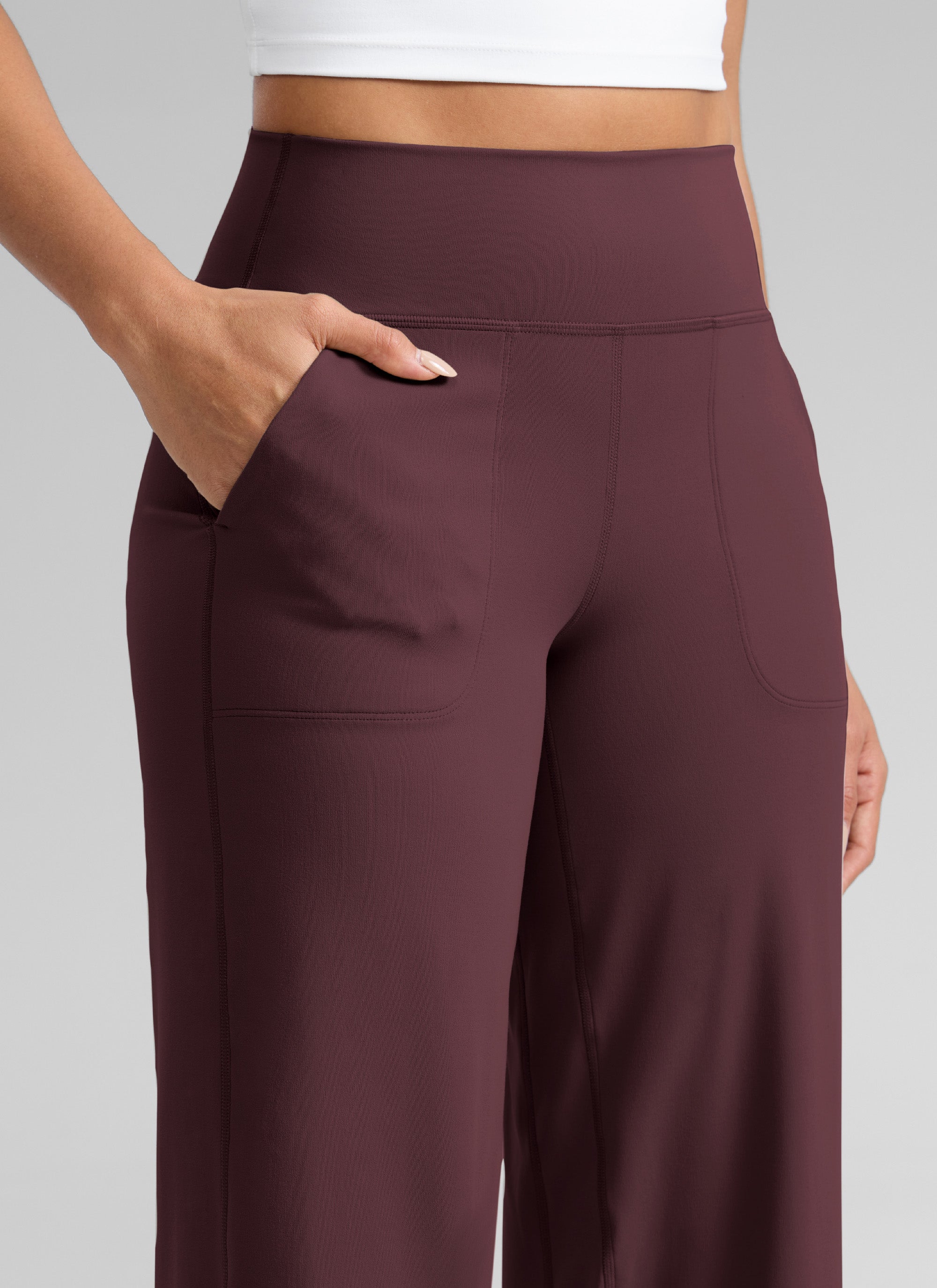 CRZ YOGA Women's Butterlift High Waisted Wide Leg Pants with Pockets Ripe Plum @model_info:Dany