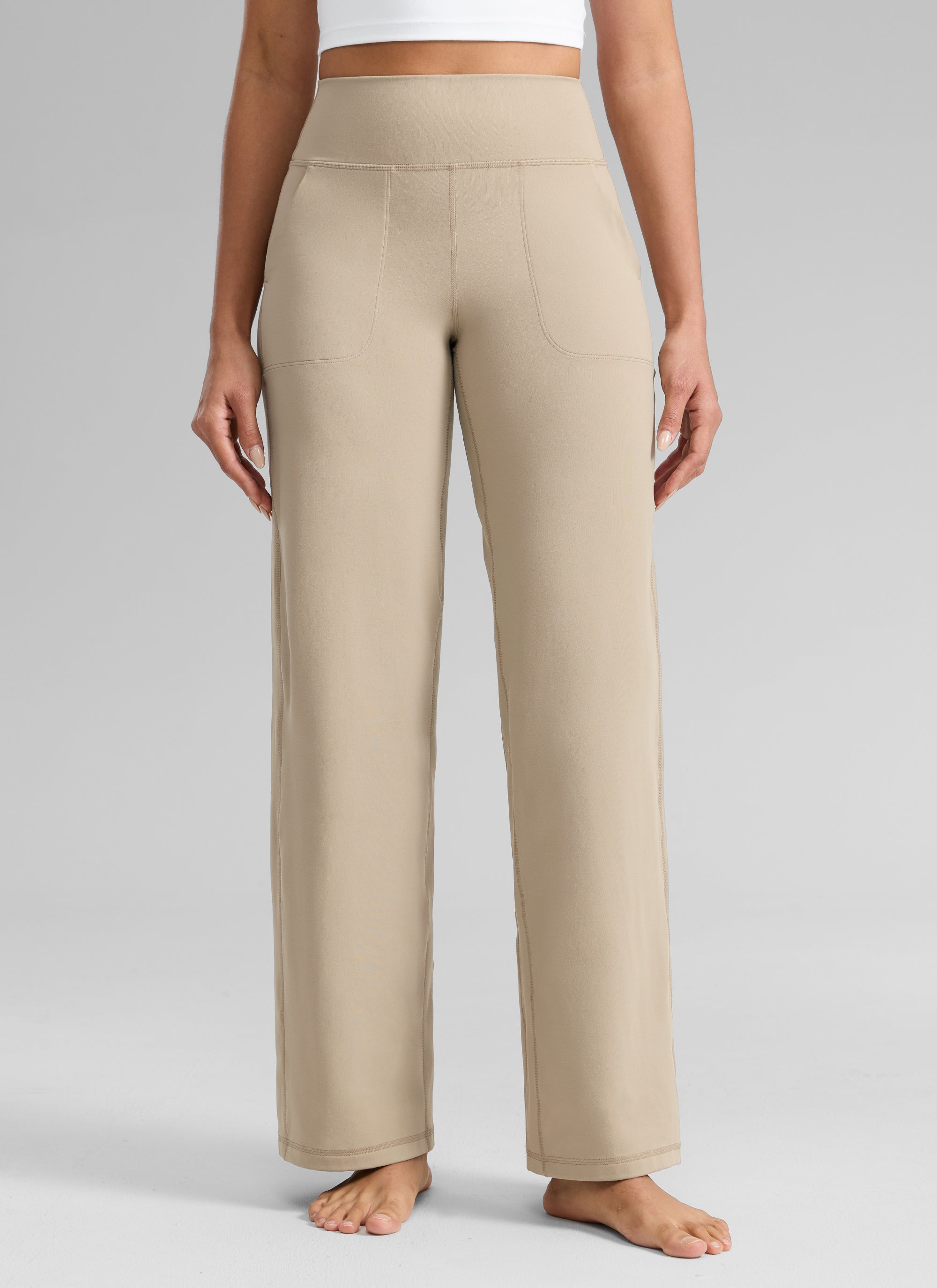 CRZ YOGA Women's Butterlift High Waisted Wide Leg Pants with Pockets Oak @model_info:Dany