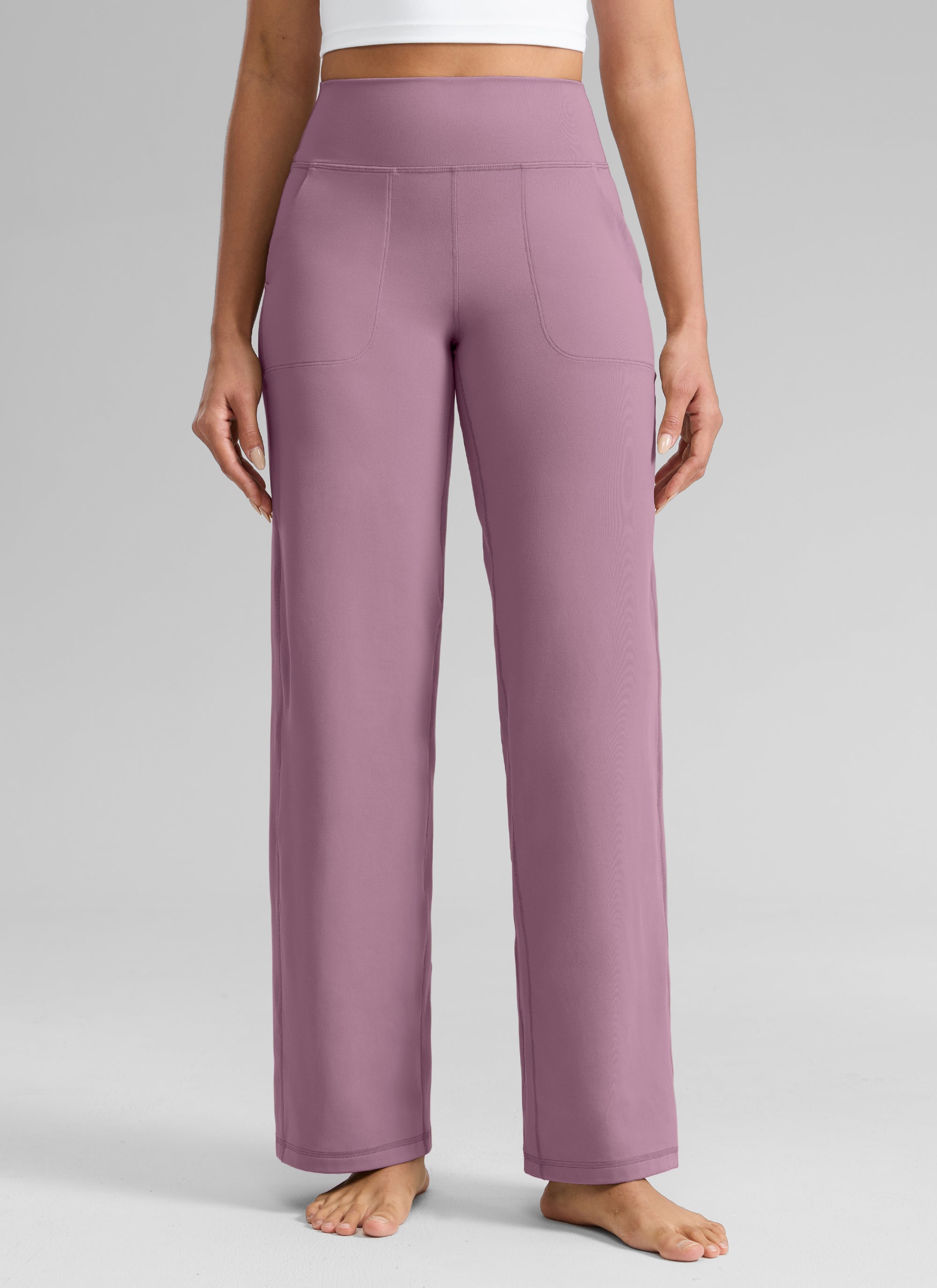CRZ YOGA Women's Butterlift High Waisted Wide Leg Pants with Pockets Light Lavender @model_info:Dany