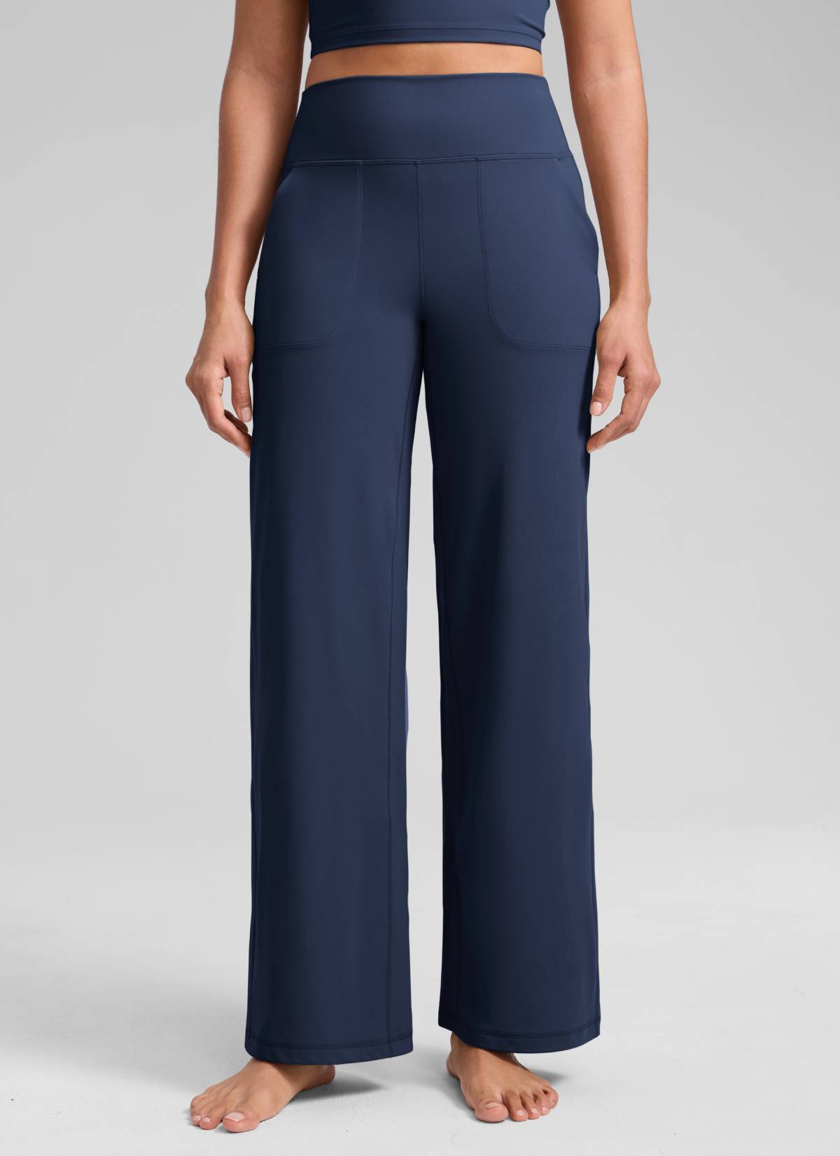 CRZ YOGA Women's Butterlift High Waisted Wide Leg Pants with Pockets Club Blue @model_info:Dany