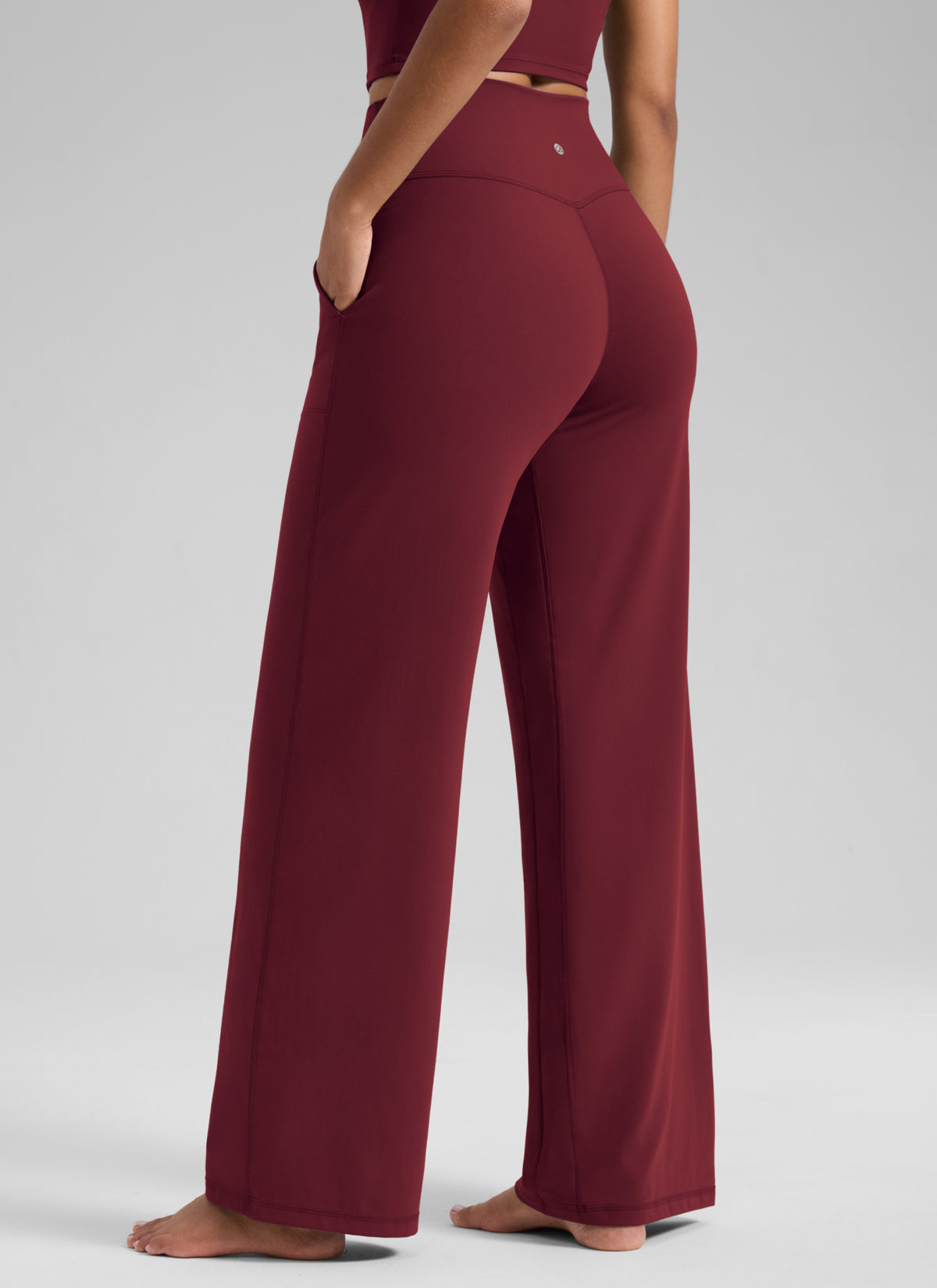 CRZ YOGA Women's Butterlift High Waisted Wide Leg Pants with Pockets Burgundy Bay @model_info:S2