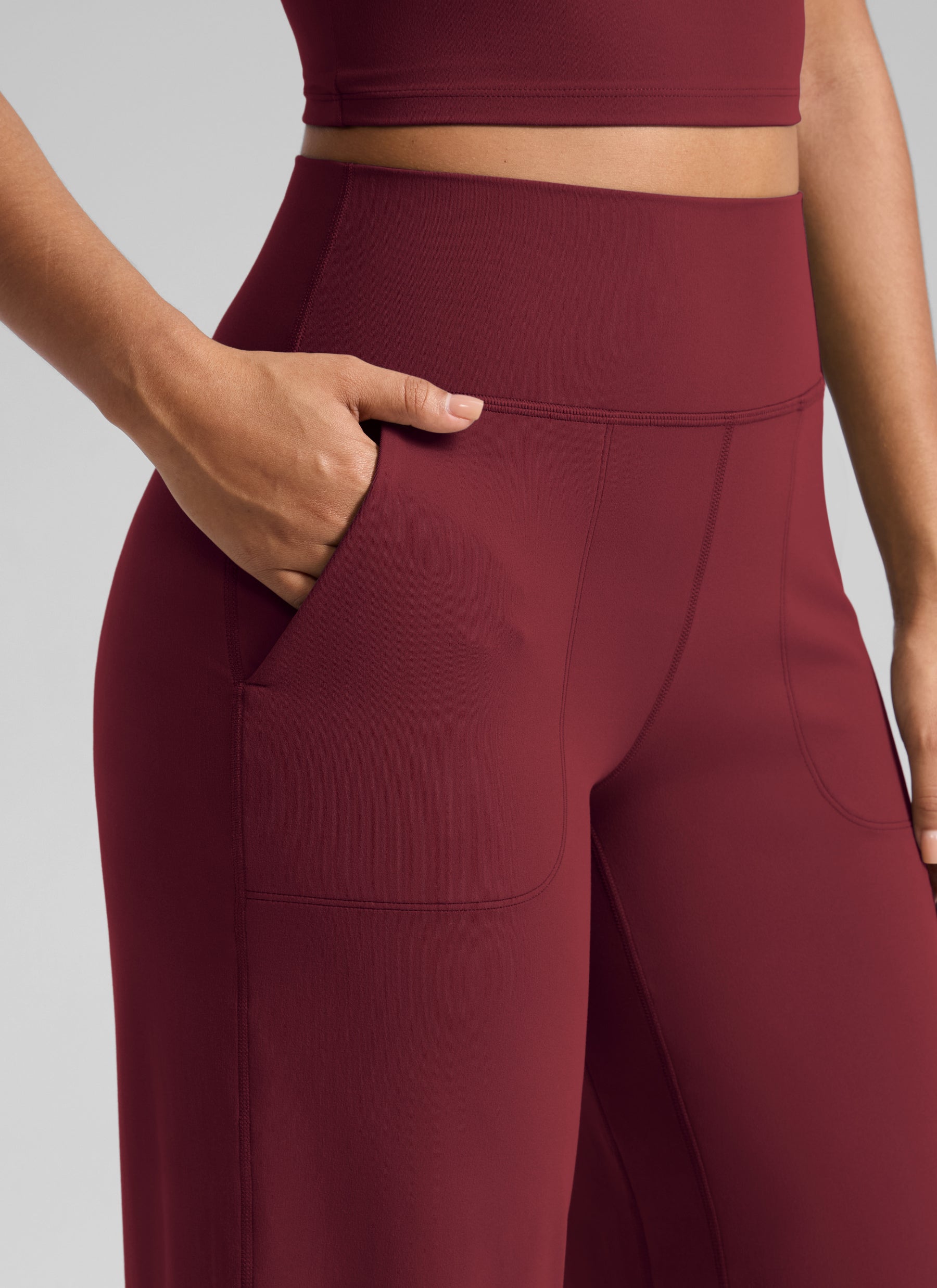 CRZ YOGA Women's Butterlift High Waisted Wide Leg Pants with Pockets Burgundy Bay @model_info:S3
