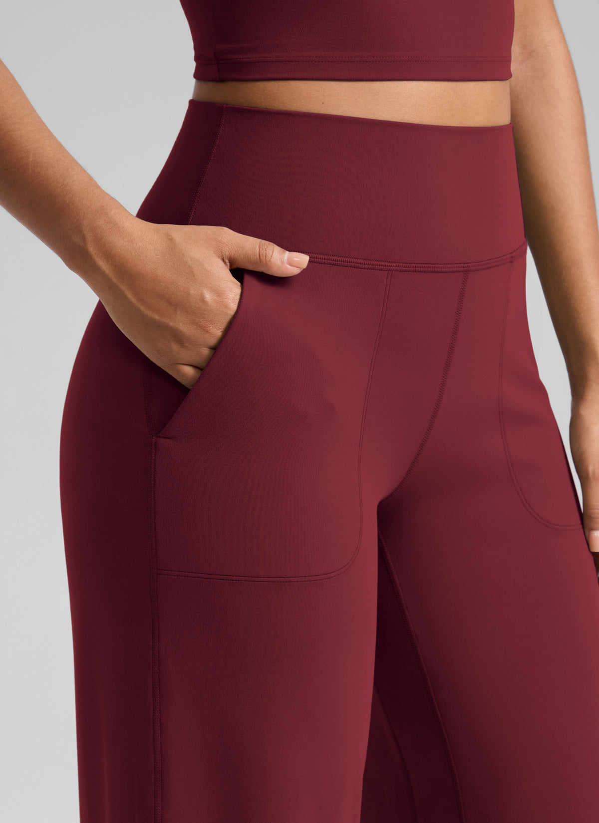 CRZ YOGA Women's Butterlift High Waisted Wide Leg Pants with Pockets Burgundy Bay @model_info:S3