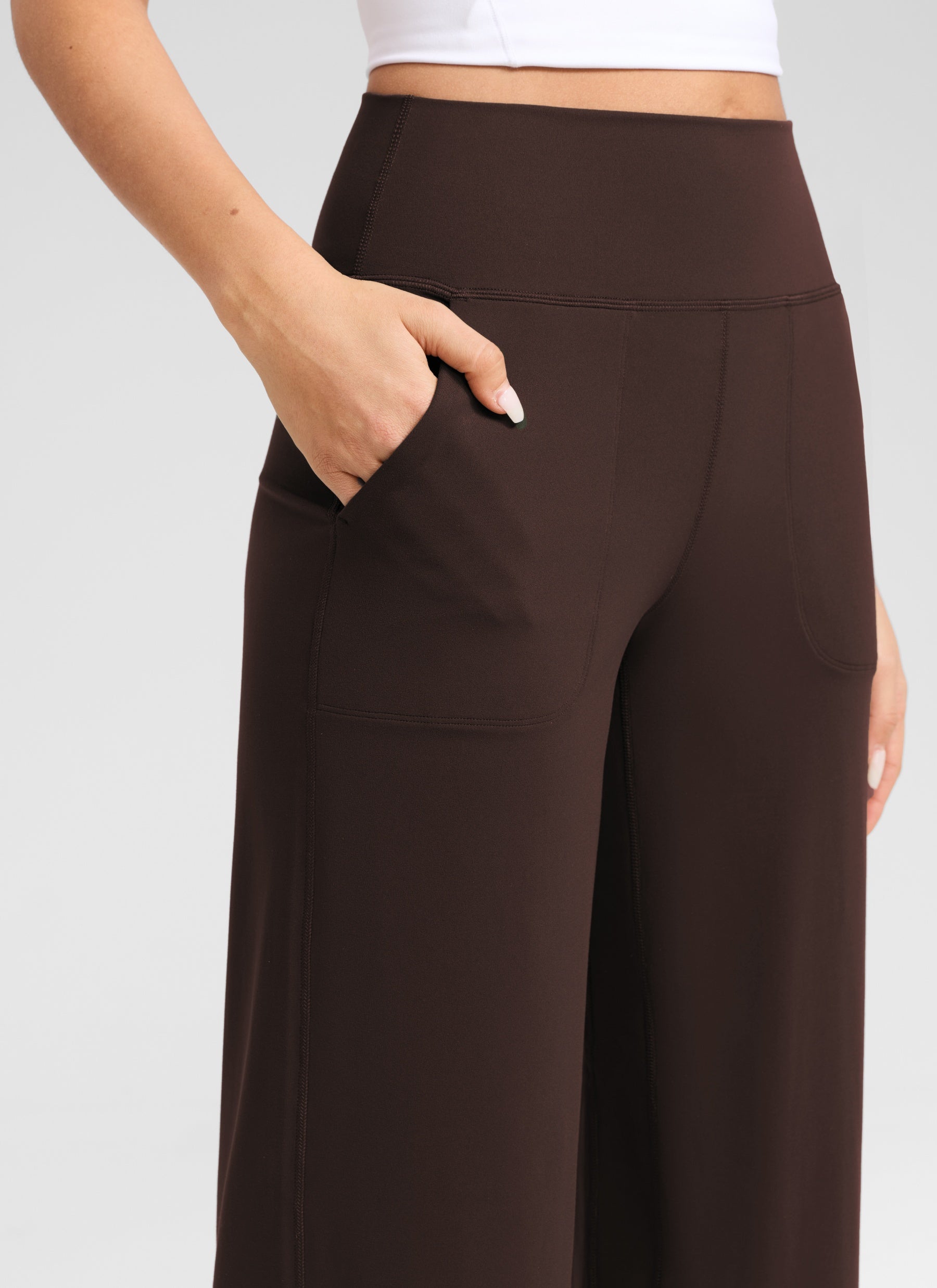CRZ YOGA Women's Butterlift High Waisted Wide Leg Pants with Pockets Hot Fudge Brown