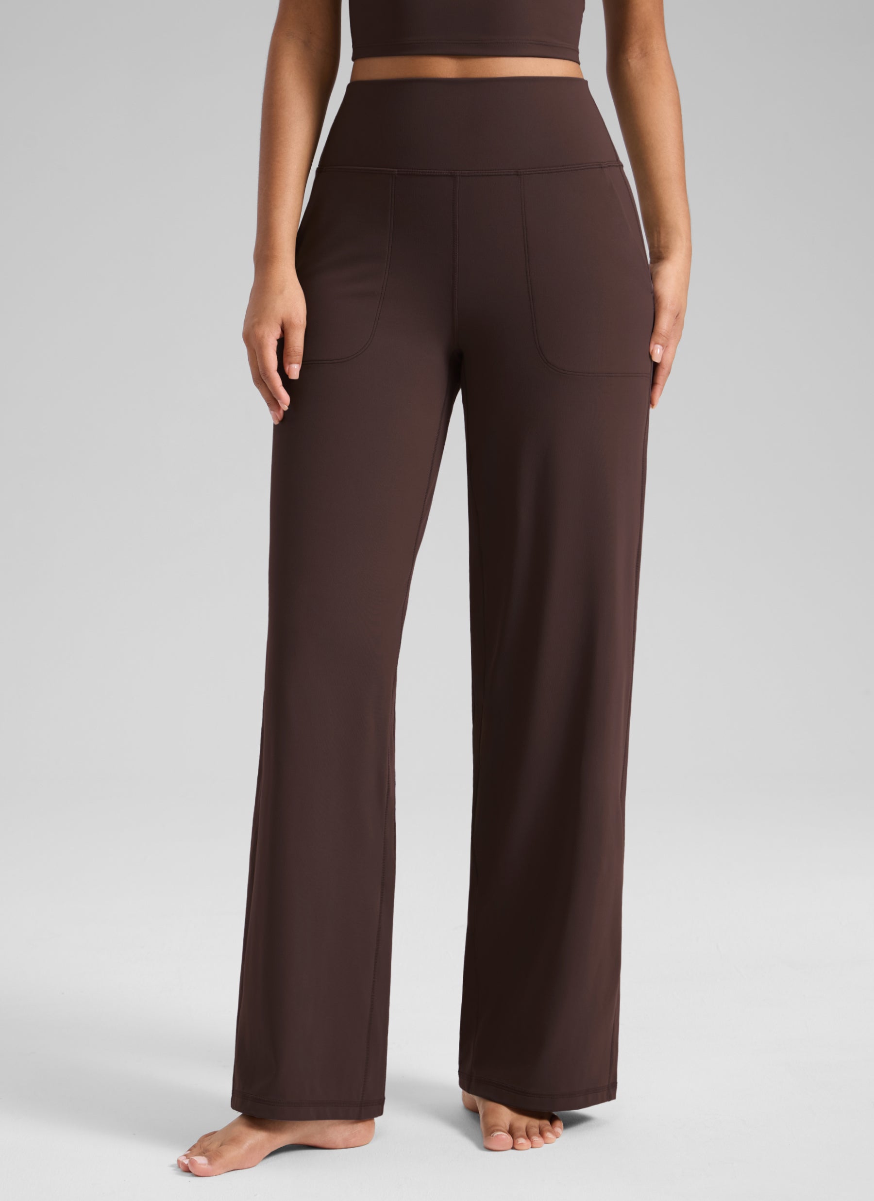 CRZ YOGA Women's Butterlift High Waisted Wide Leg Pants with Pockets Hot Fudge Brown @model_info:S1