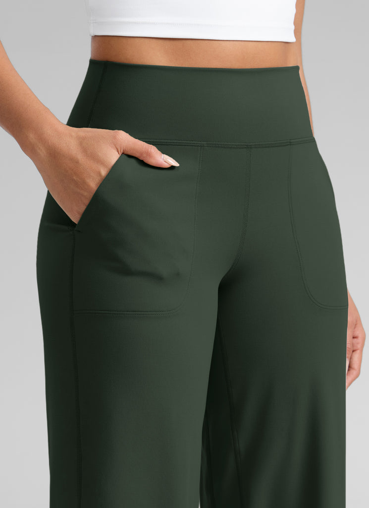 CRZ YOGA Women's Butterlift High Waisted Wide Leg Pants with Pockets 33" Legend Green