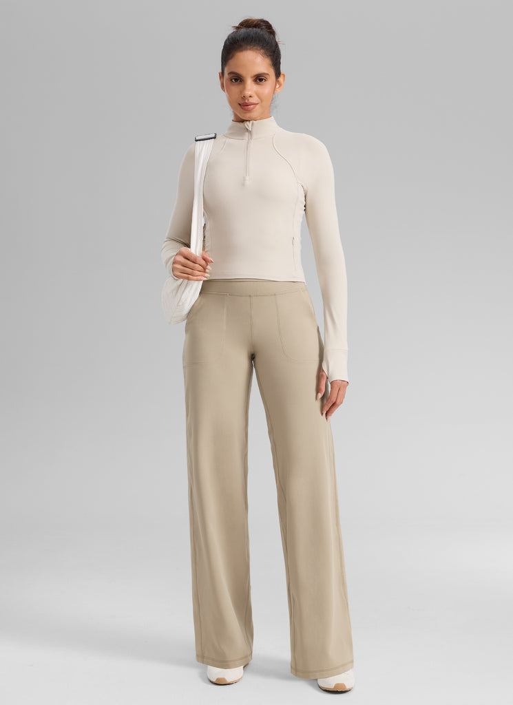 CRZ YOGA Women's Butterlift High Waisted Wide Leg Pants with Pockets 33" Mysterious Grey