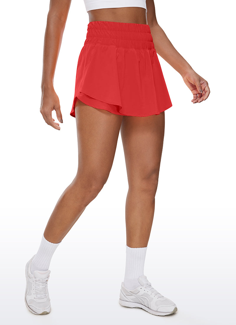 CRZ YOGA Women's Running Tennis High Waisted 2 in 1 Flowy Shorts Dark Red @model_info:GI