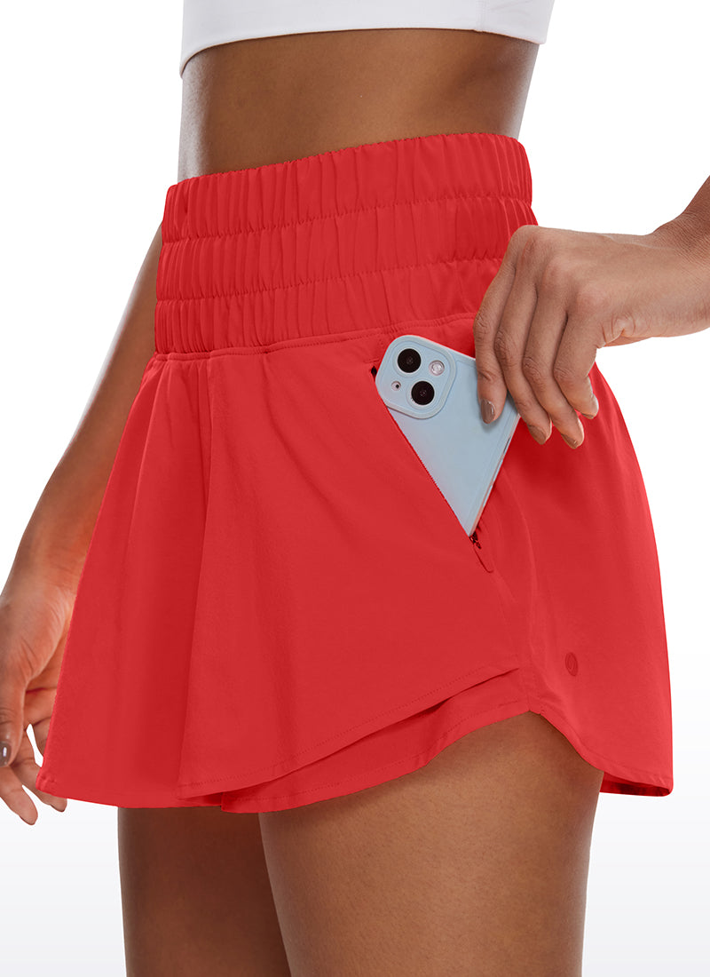 Feathery-Fit Soft High Waisted 2 in 1 Flowy Shorts with Zip Pockets