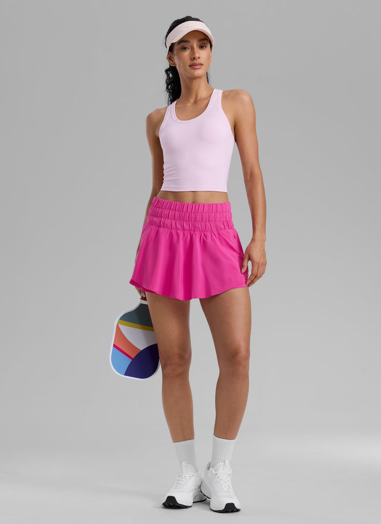 CRZ YOGA Women's Running Tennis High Waisted 2 in 1 Flowy Shorts Sparkle Blue