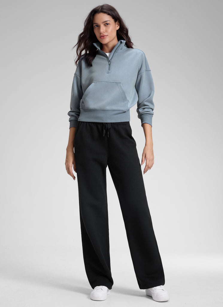 CRZ YOGA Womens Cotton Fleece Lined Straight Leg Lounge Sweatpants30'' Black