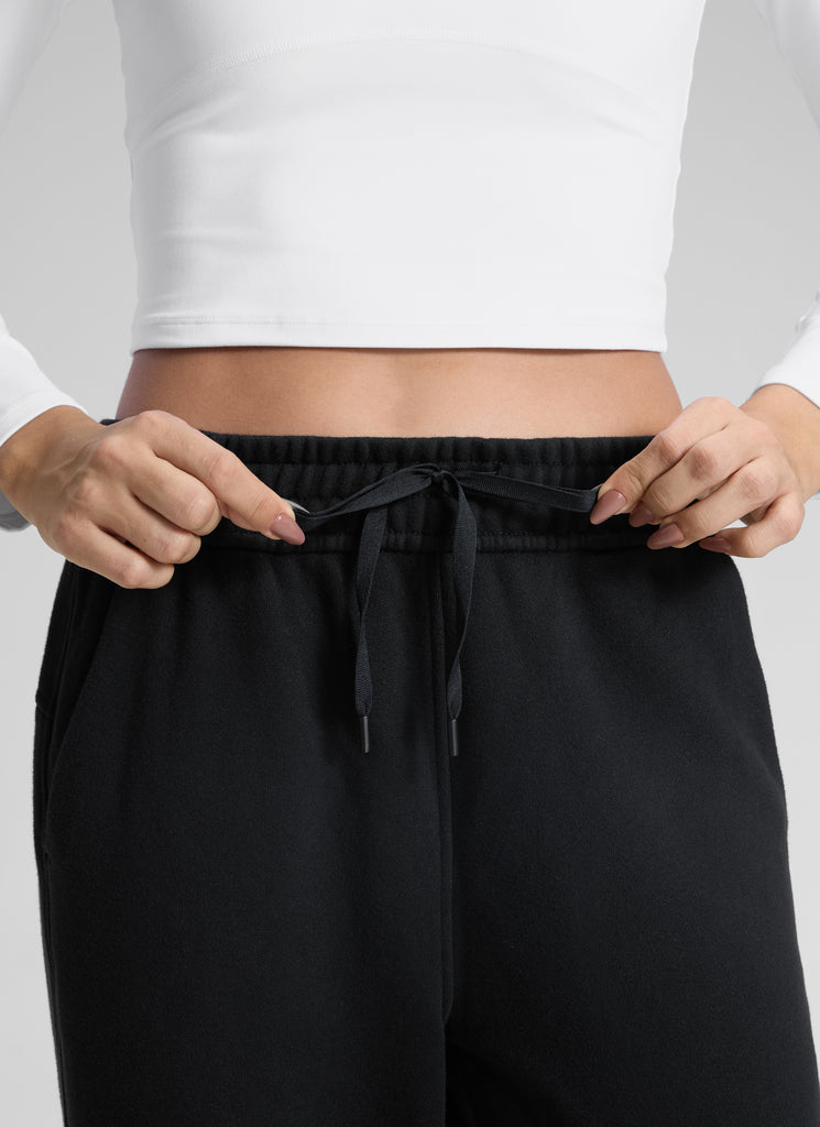 CRZ YOGA Womens Cotton Fleece Lined Straight Leg Lounge Sweatpants30'' Black