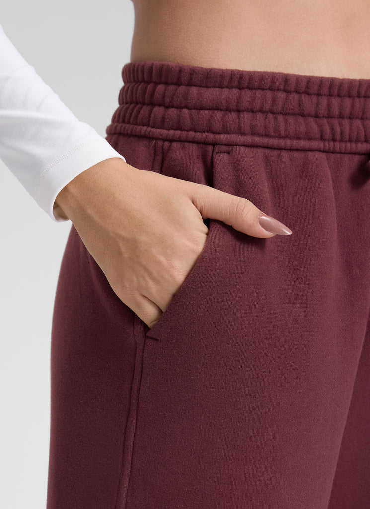 CRZ YOGA Womens Cotton Fleece Lined Straight Leg Lounge Sweatpants30'' Dark Red 2