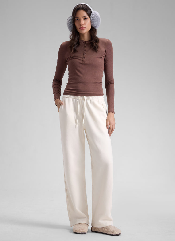 CRZ YOGA Womens Cotton Fleece Lined Straight Leg Lounge Sweatpants30'' Milky White