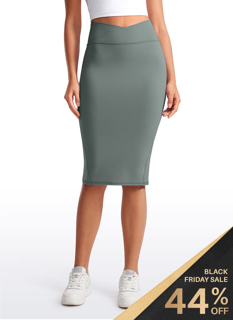 CRZ YOGA  Women's Casual High Waist Butterluxe Midi Pencil Skirts 26'' Grey Sage