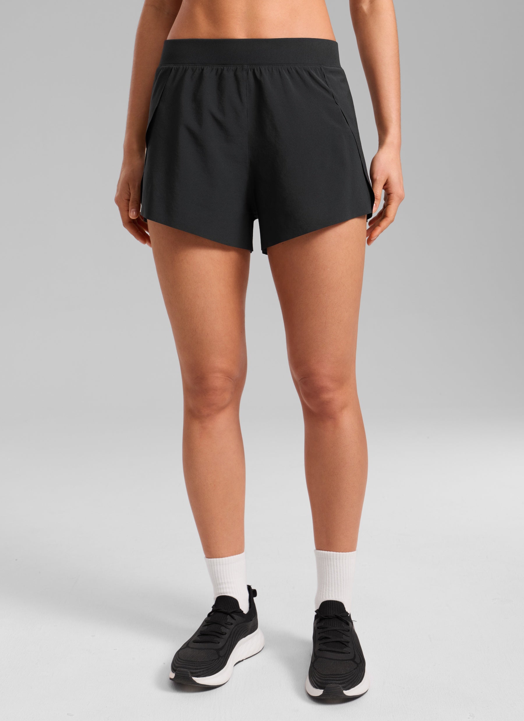 CRZ YOGA Women's Running Feathery-Fit Soft Spilt Short Quick Dry Lined Black