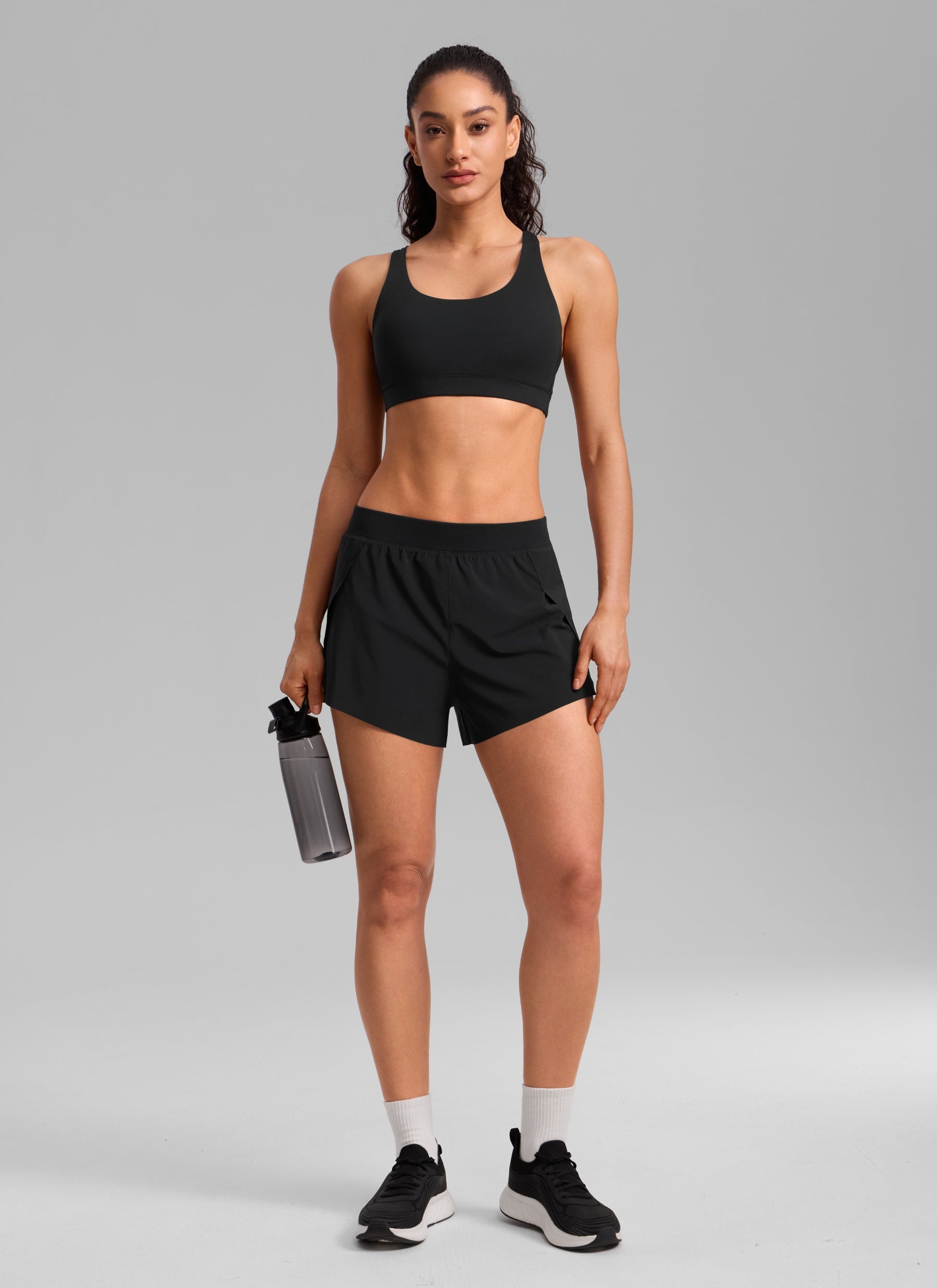 CRZ YOGA Women's Running Feathery-Fit Soft Spilt Short Quick Dry Lined Black