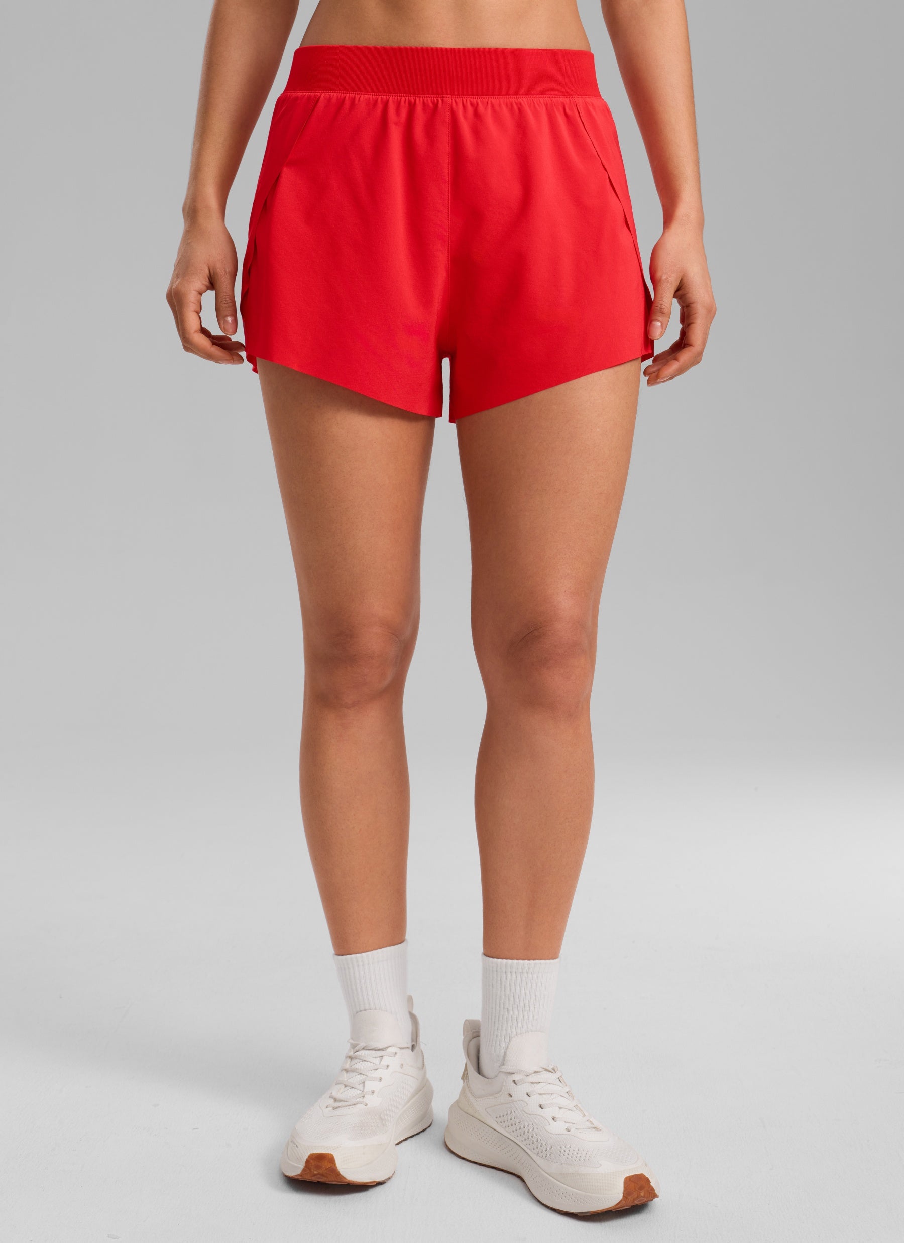 CRZ YOGA Women's Running Feathery-Fit Soft Spilt Short Quick Dry Lined Deep Red @model_info:Dany