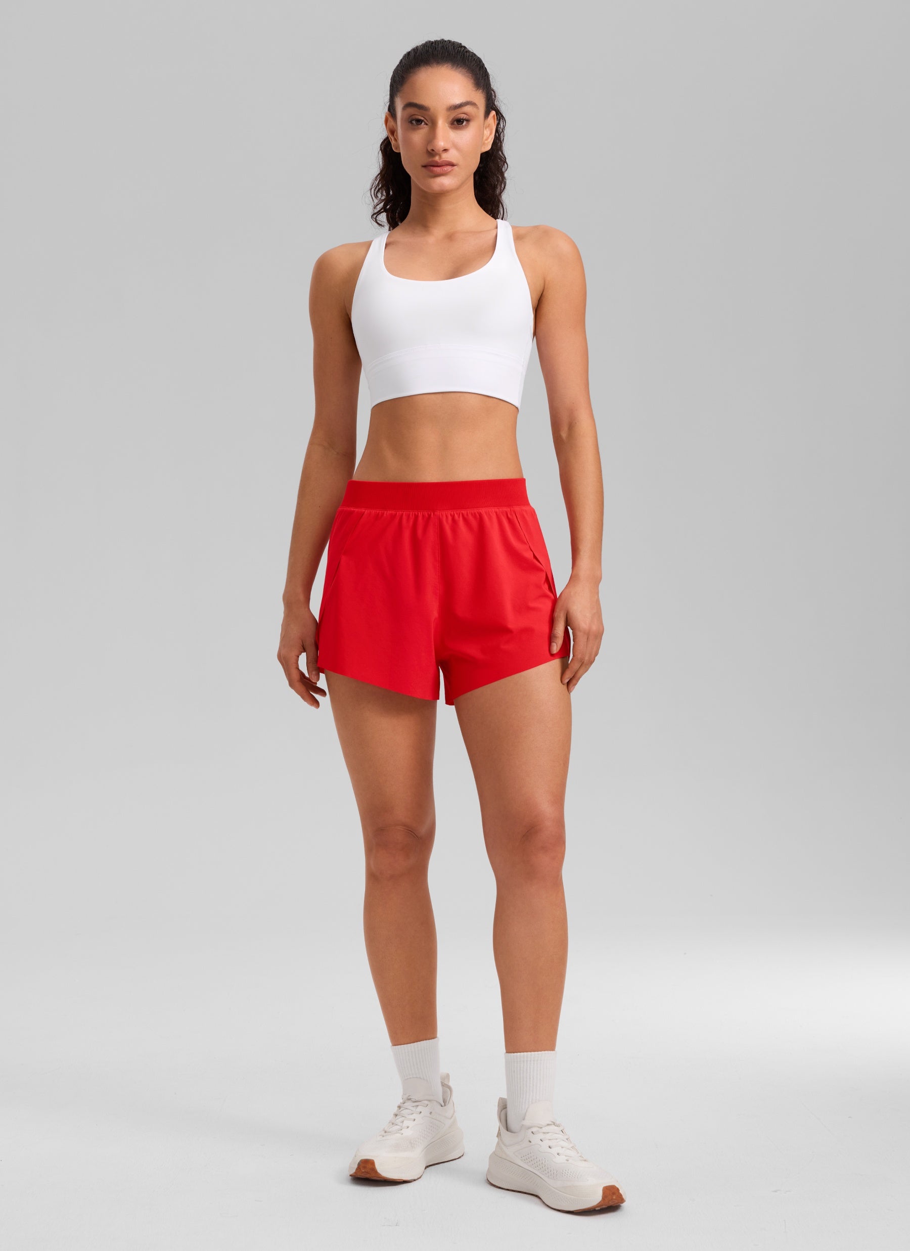 CRZ YOGA Women's Running Feathery-Fit Soft Spilt Short Quick Dry Lined Deep Red