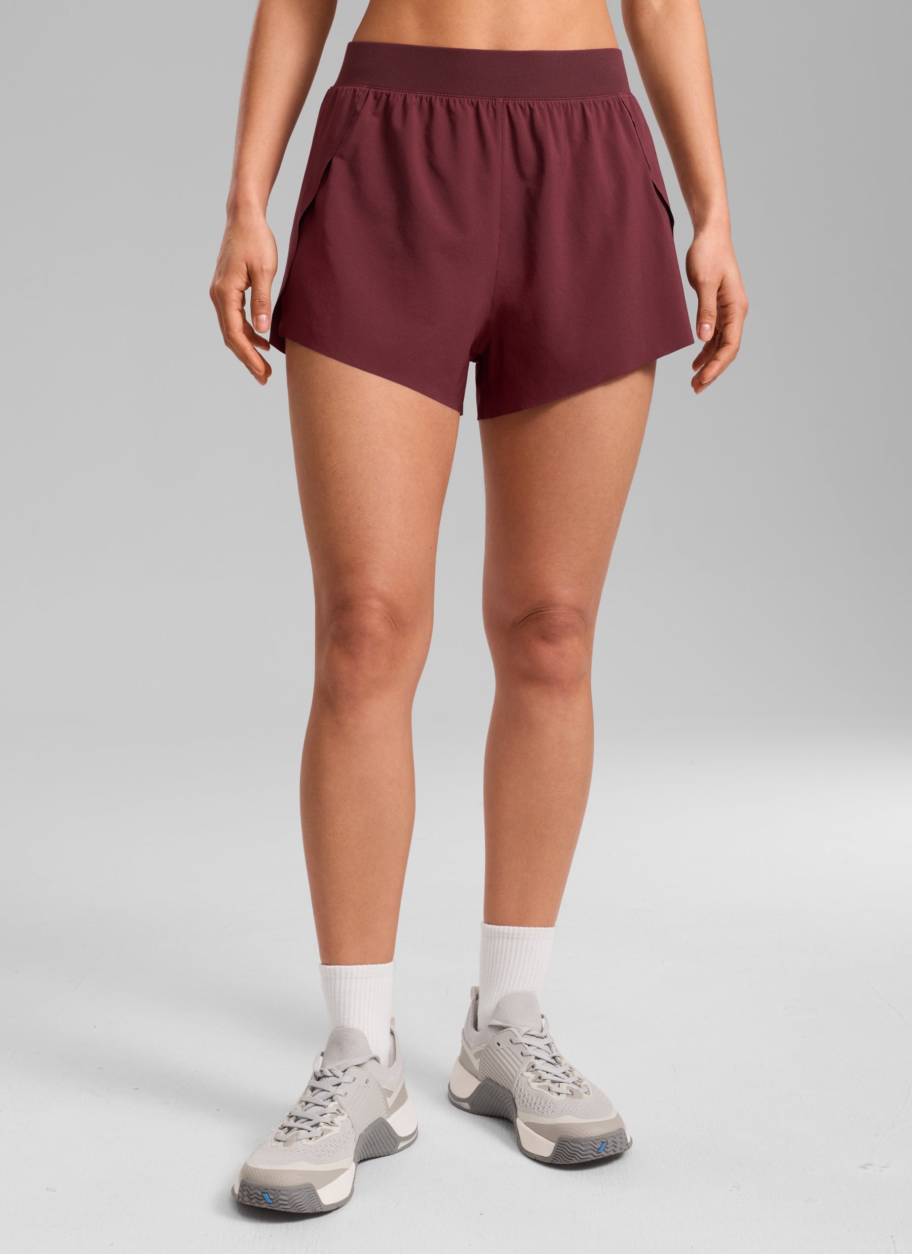 CRZ YOGA Women's Running Feathery-Fit Soft Spilt Short Quick Dry Lined Red Merlot