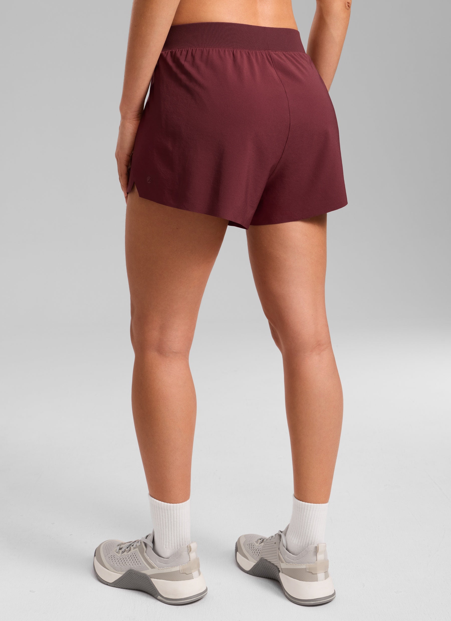 CRZ YOGA Women's Running Feathery-Fit Soft Spilt Short Quick Dry Lined Red Merlot