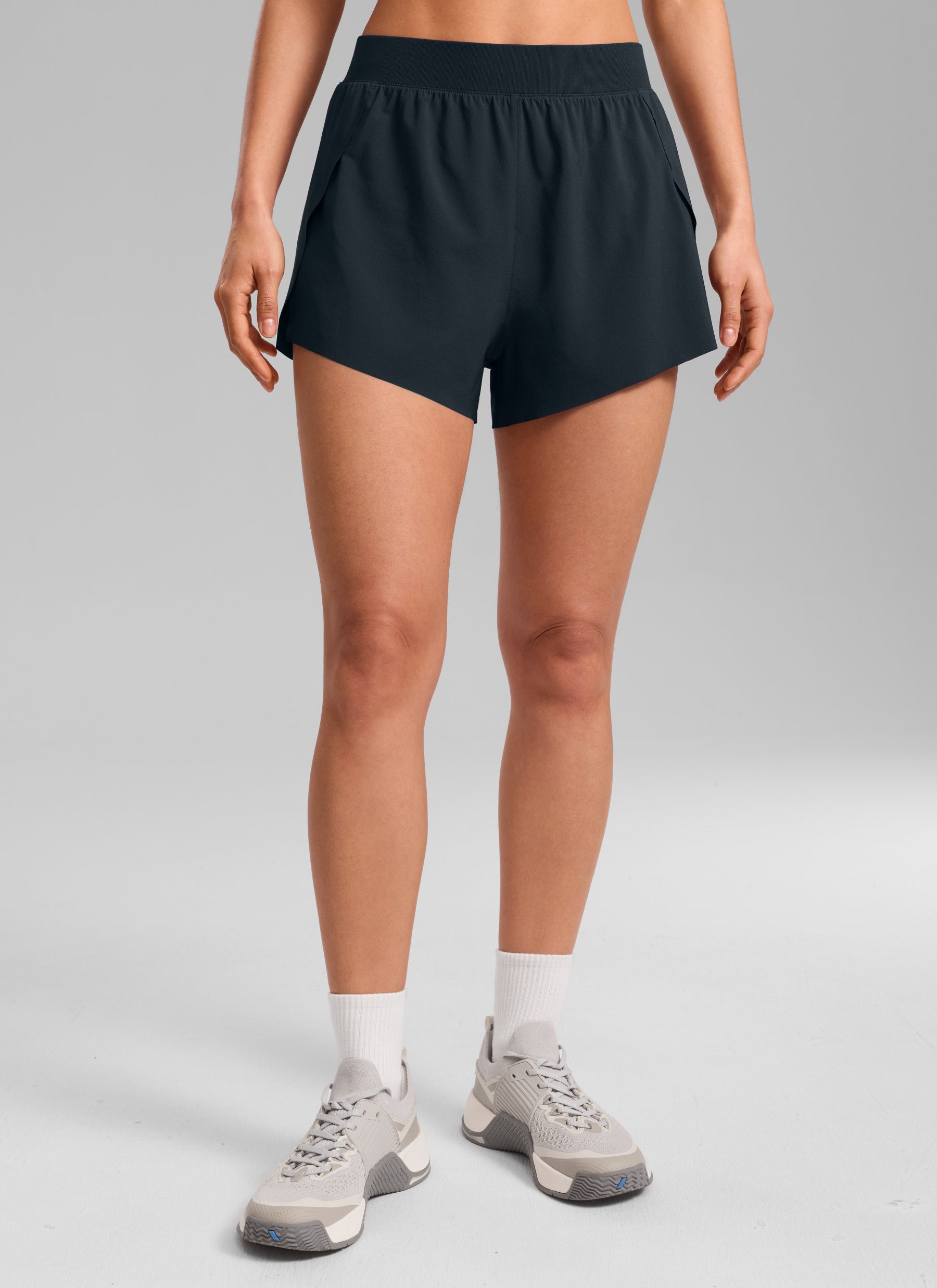 CRZ YOGA Women's Running Feathery-Fit Soft Spilt Short Quick Dry Lined True Navy