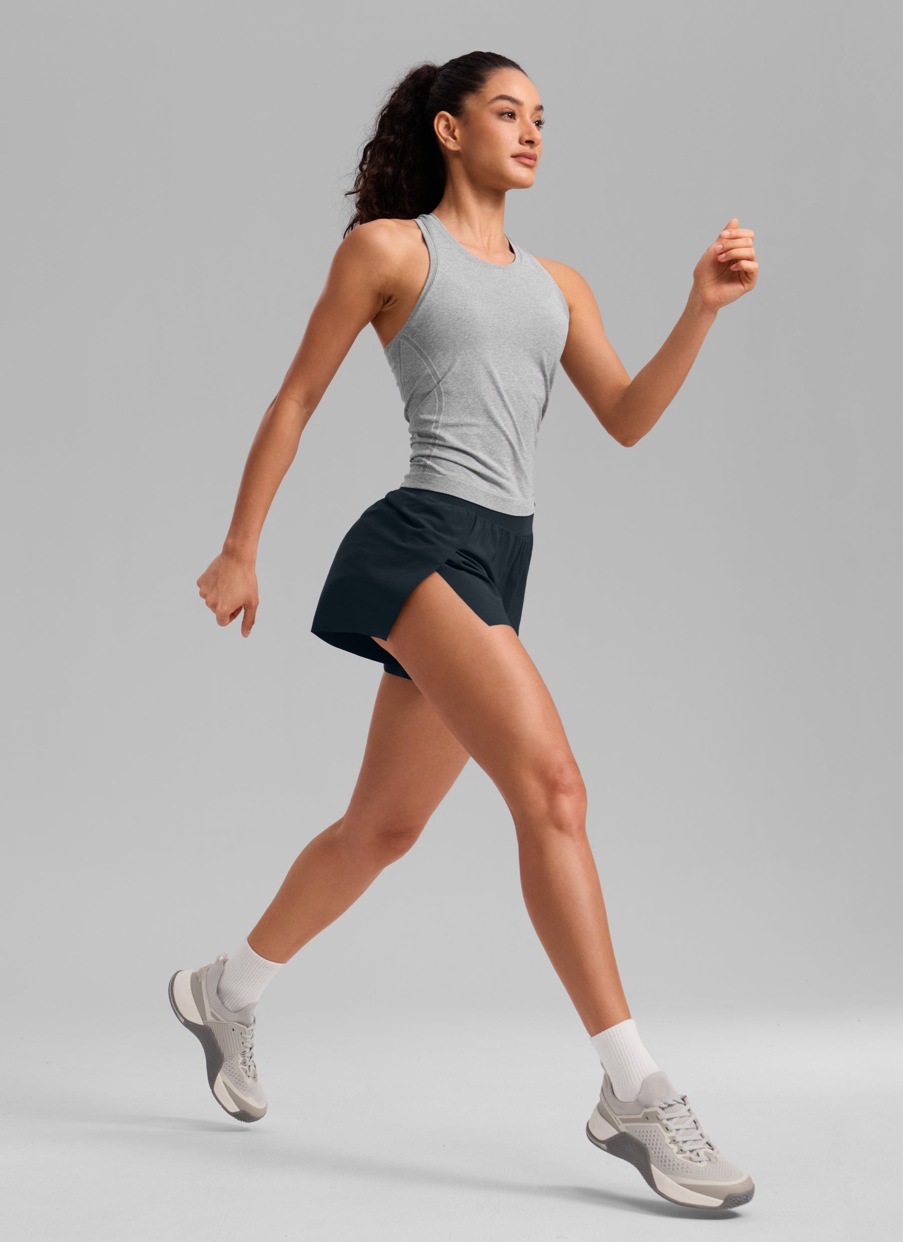CRZ YOGA Women's Running Feathery-Fit Soft Spilt Short Quick Dry Lined True Navy
