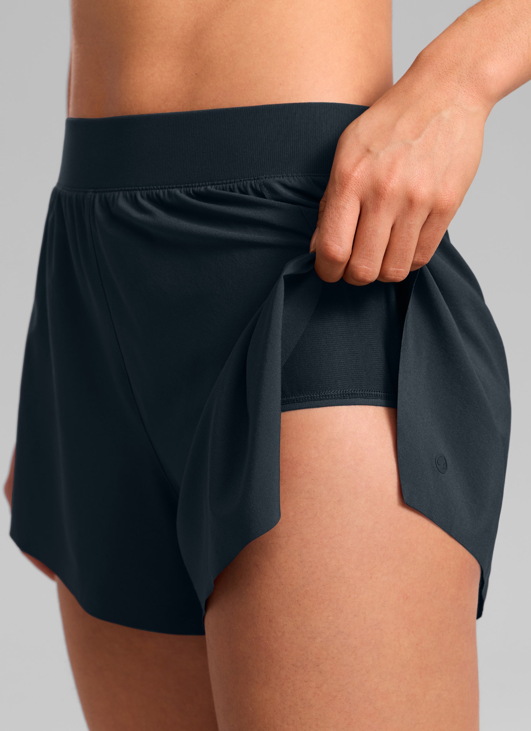 CRZ YOGA Women's Running Feathery-Fit Soft Spilt Short Quick Dry Lined True Navy