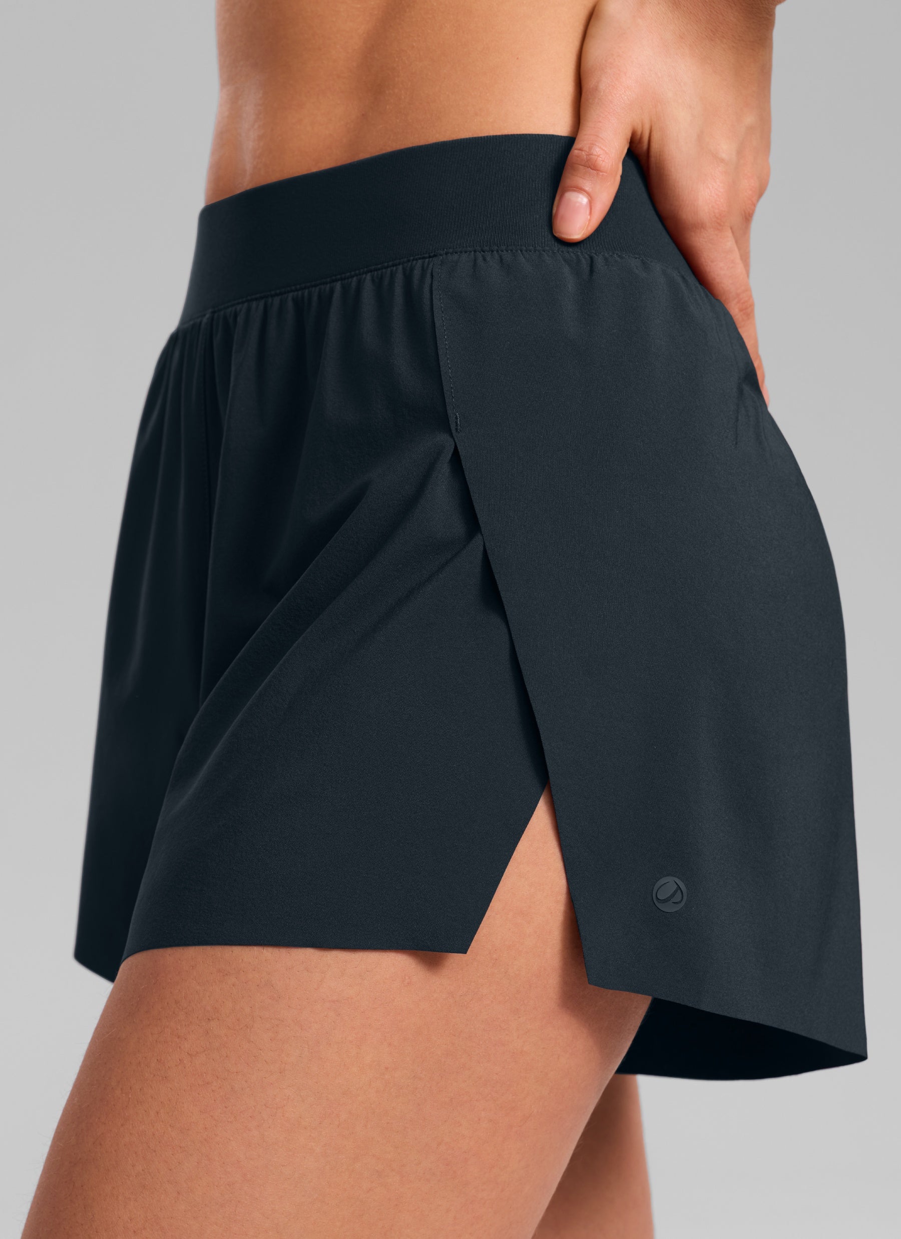 CRZ YOGA Women's Running Feathery-Fit Soft Spilt Short Quick Dry Lined True Navy