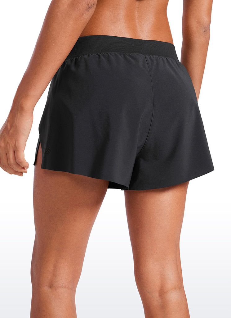 CRZ YOGA Women's Running Low Waisted V Split Mesh Lined Shorts 3'' Black