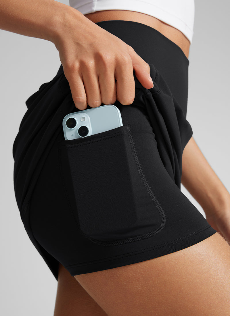 CRZ YOGA Women's Butterlift A Line Golf Skirts with Side Pockets 15'' Black