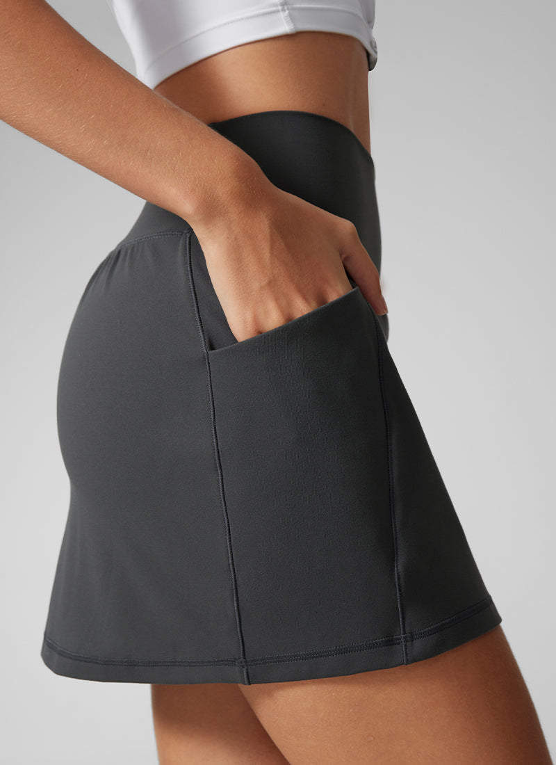 CRZ YOGA Women's Butterlift A Line Golf Skirts with Side Pockets 15'' Mysterious Grey @model_info:I