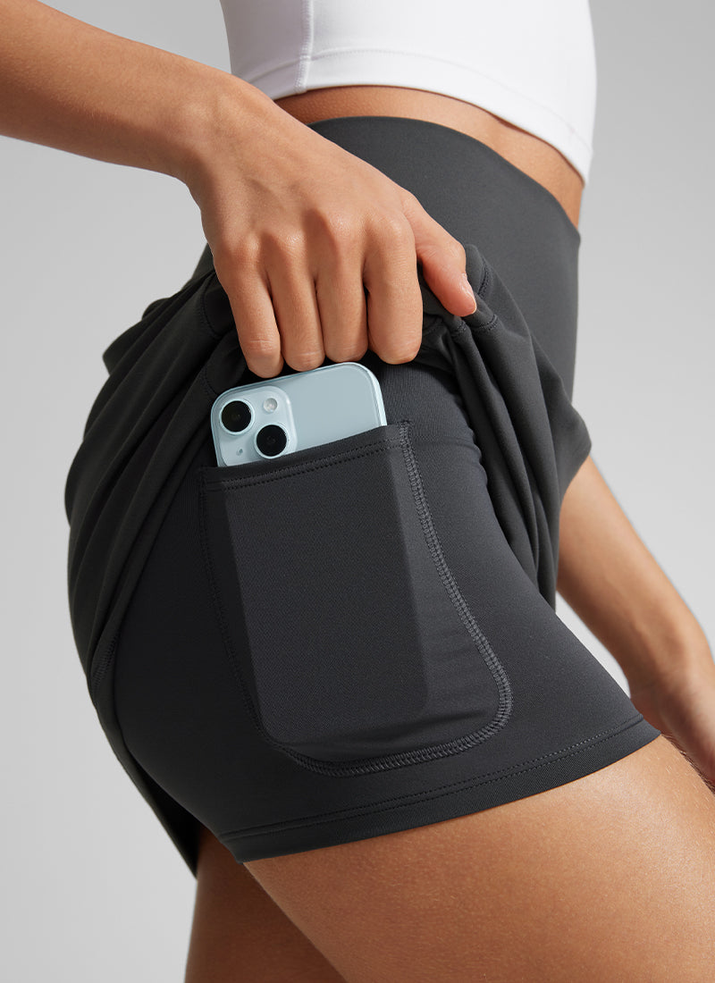 CRZ YOGA Women's Butterlift A Line Golf Skirts with Side Pockets 15'' Mysterious Grey