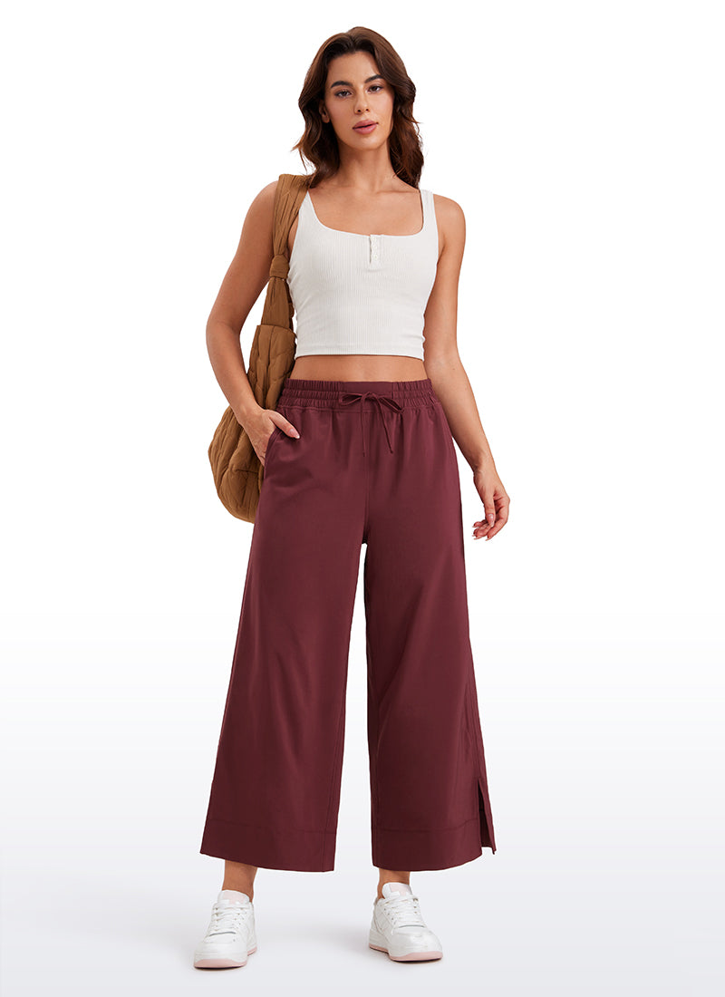 Feathery-Fit Soft Wide Leg High Waisted Capri Pants with Pockets 25''