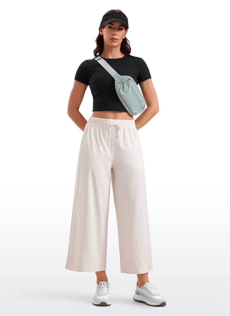 Feathery-Fit Soft Wide Leg High Waisted Capri Pants with Pockets 25''