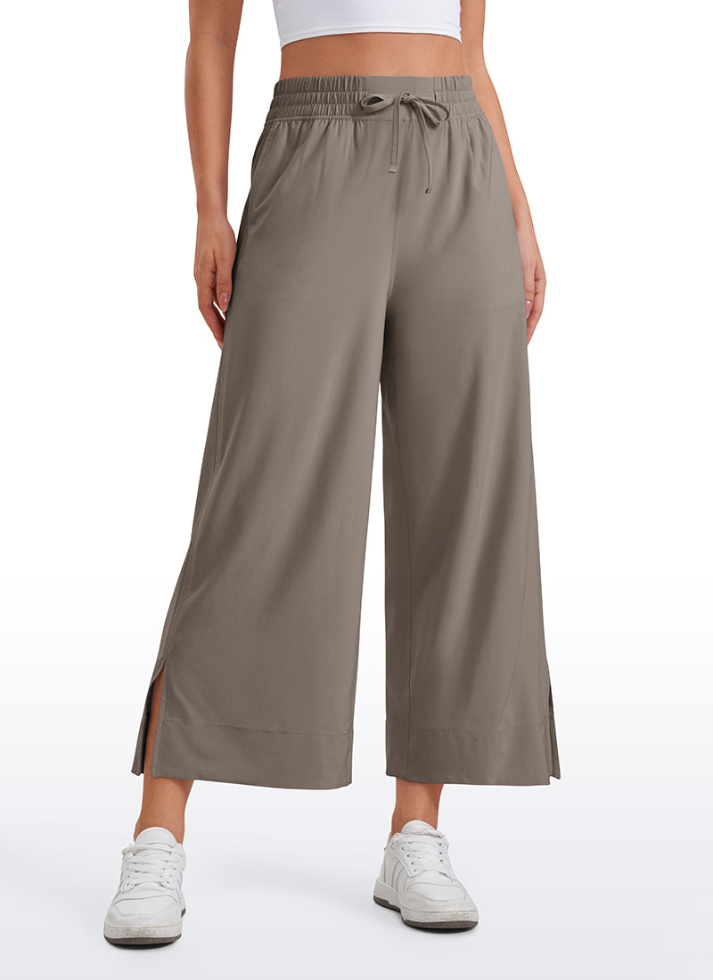 Feathery-Fit Soft Wide Leg High Waisted Capri Pants with Pockets 25''