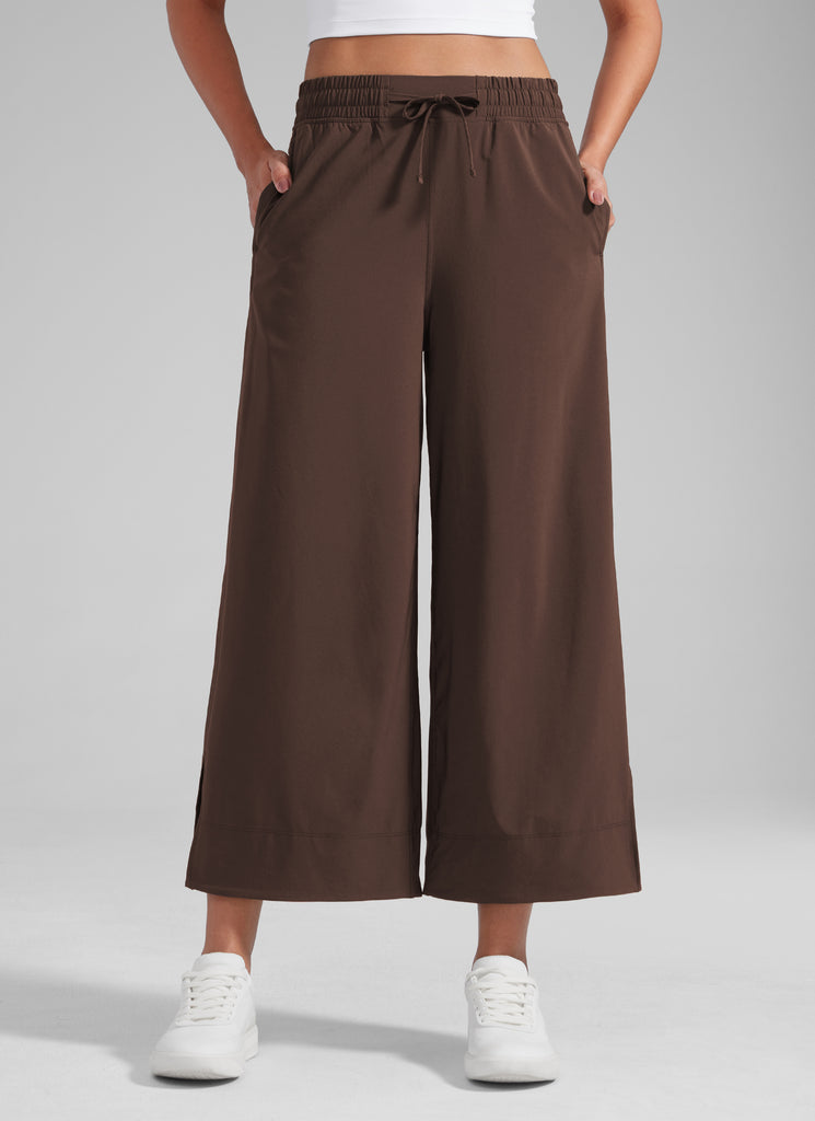 CRZ YOGA Women's  Causal High Waisted Wide Leg Pockets Pants 25'' Hot Fudge Brown