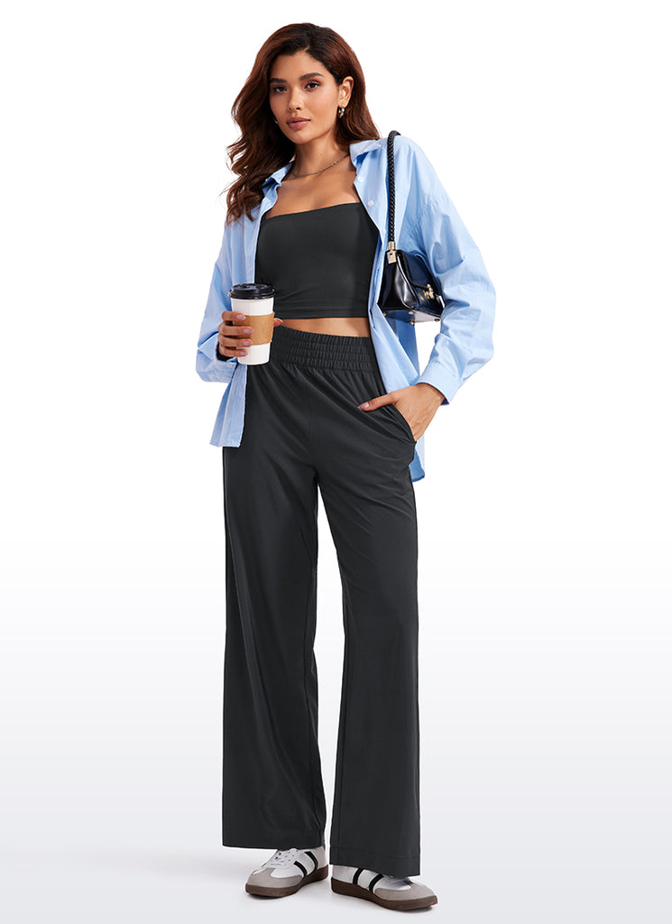 CRZ YOGA Women's Casual High Rise Wide Leg Pants with Pockets 30'' Nomad Grey