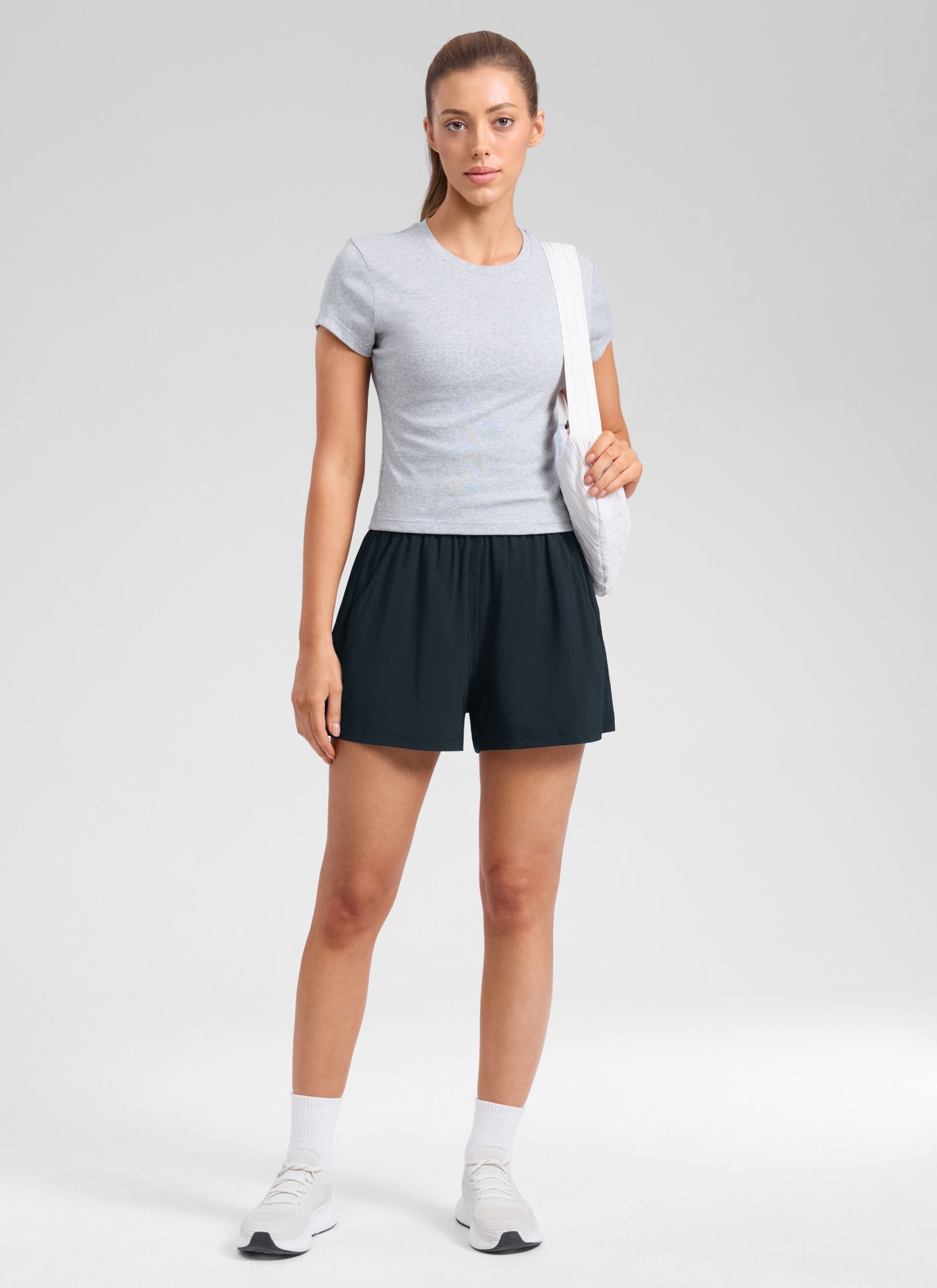 CRZ YOGA Women's Casual Feathery-Fit Soft High Rise Golf Shorts 3'' True Navy