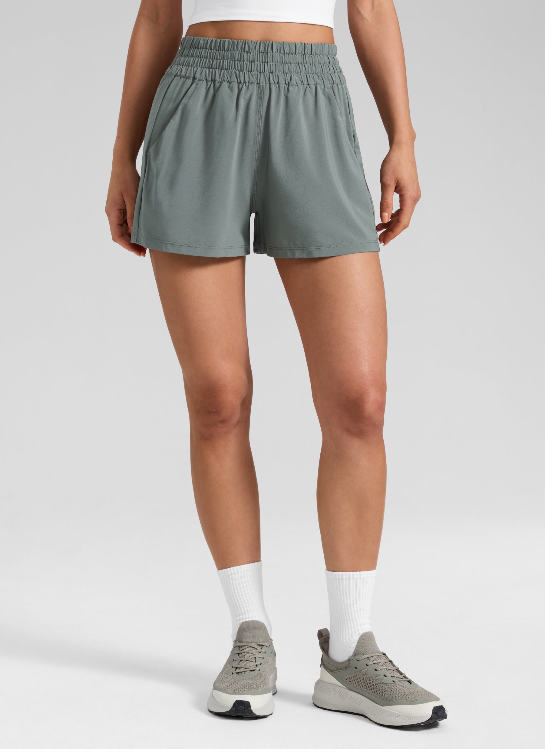 CRZ YOGA Women's Casual Feathery-Fit Soft High Rise Golf Shorts 3'' Grey Sage