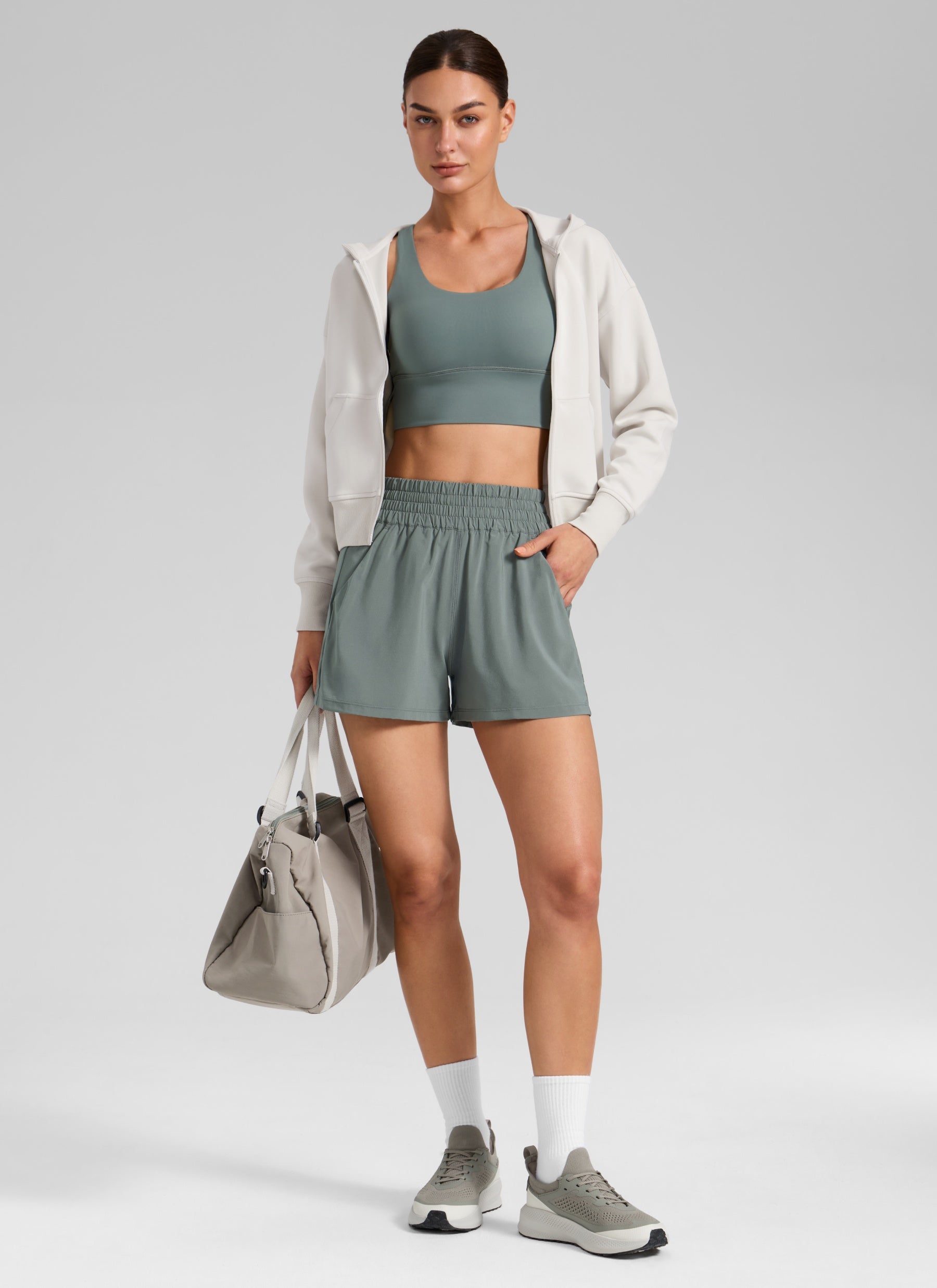 CRZ YOGA Women's Casual Feathery-Fit Soft High Rise Golf Shorts 3'' Grey Sage
