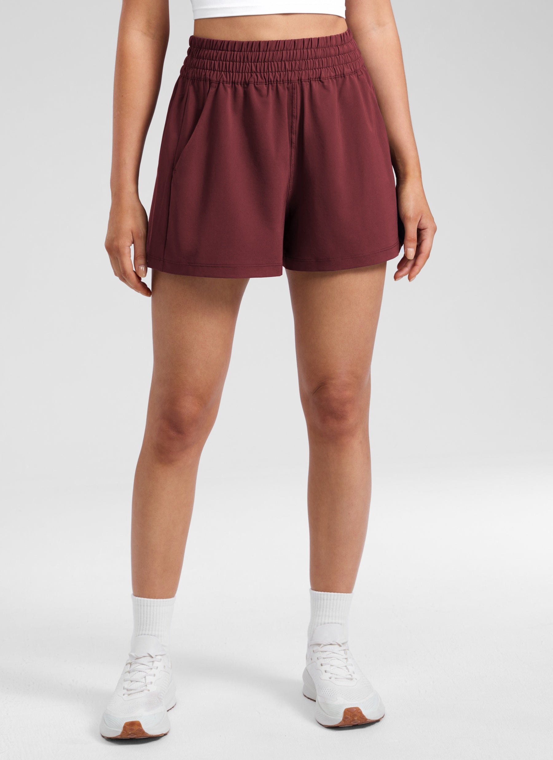 CRZ YOGA Women's Casual Feathery-Fit Soft High Rise Golf Shorts 3'' Red Merlot