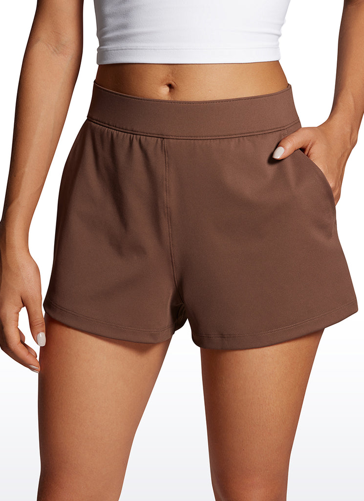 CRZ YOGA Women's Golf Hiking Athletic 4-Way Stretch High-Rise Shorts 2.5" Coffee Brown