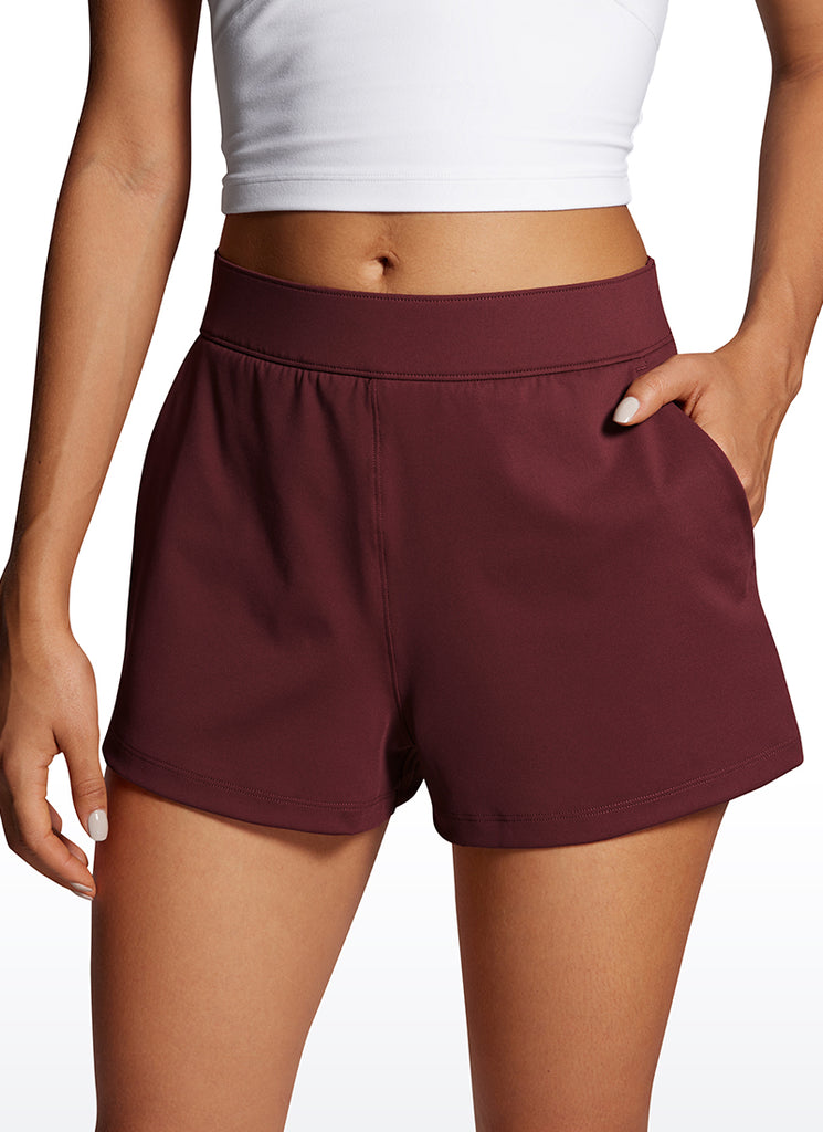 CRZ YOGA Women's Golf Hiking Athletic 4-Way Stretch High-Rise Shorts 2.5" Red Merlot