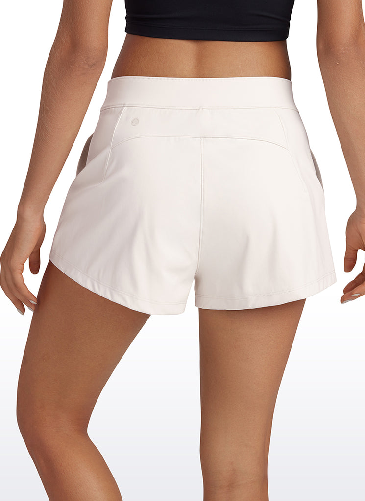 CRZ YOGA Women's Golf Hiking Athletic 4-Way Stretch High-Rise Shorts 2.5" Milky White