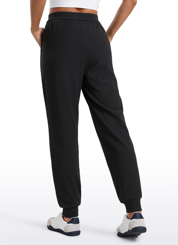 CRZ YOGA Women Comfy Ribbed Pockets High Waisted Sweatpants White Apricot