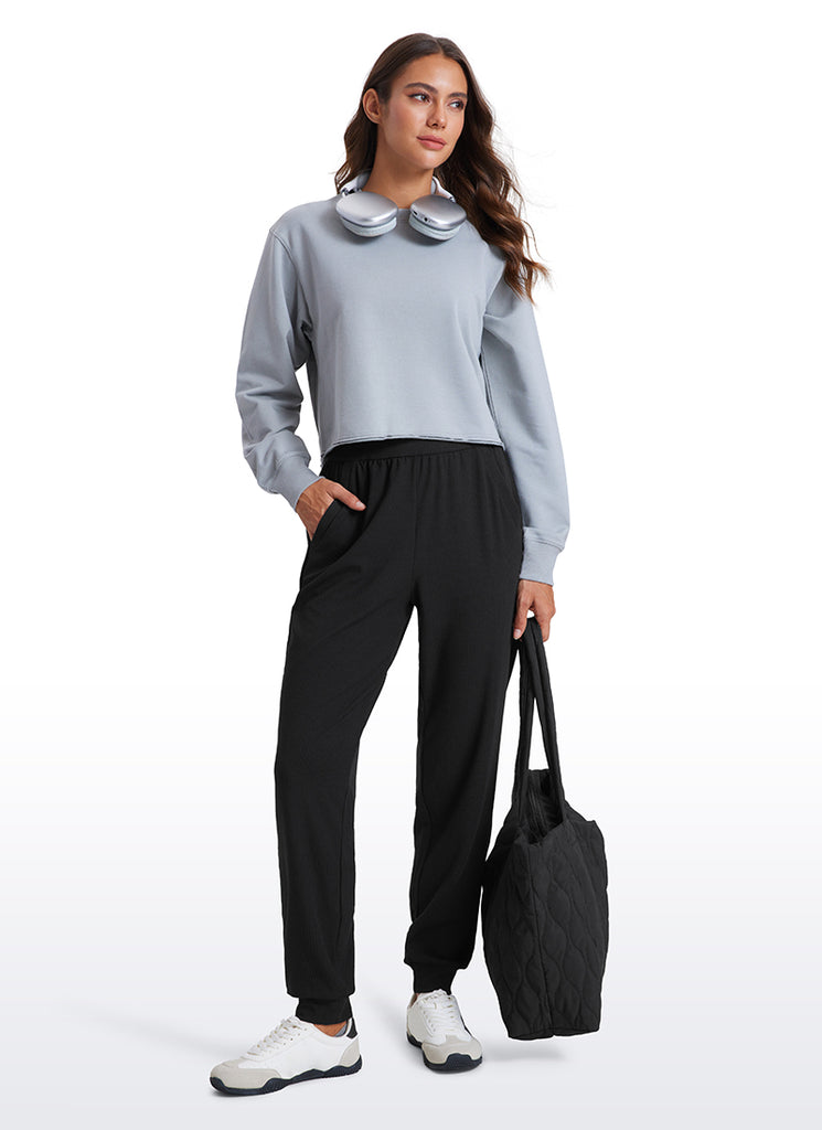 CRZ YOGA Women Comfy Ribbed Pockets High Waisted Sweatpants Black