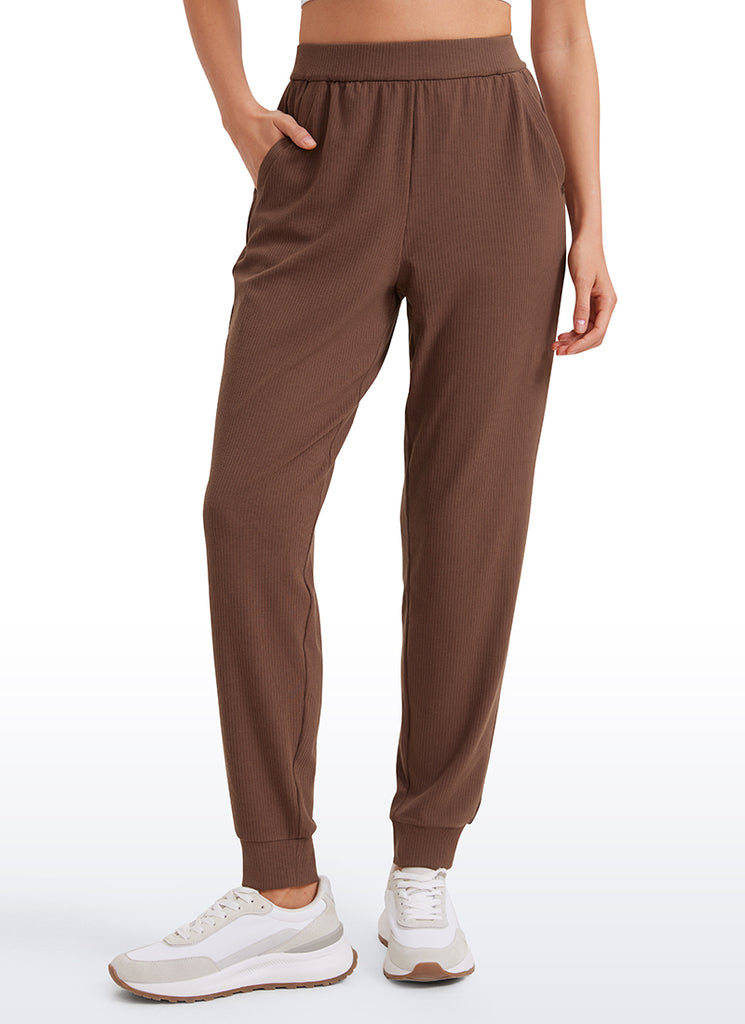 CRZ YOGA Women Comfy Ribbed Pockets High Waisted Sweatpants Black