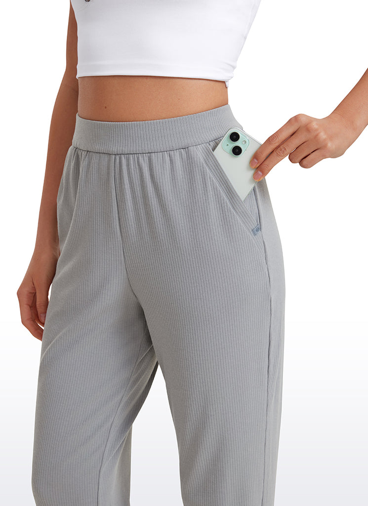 CRZ YOGA Women Comfy Ribbed Pockets High Waisted Sweatpants True Navy